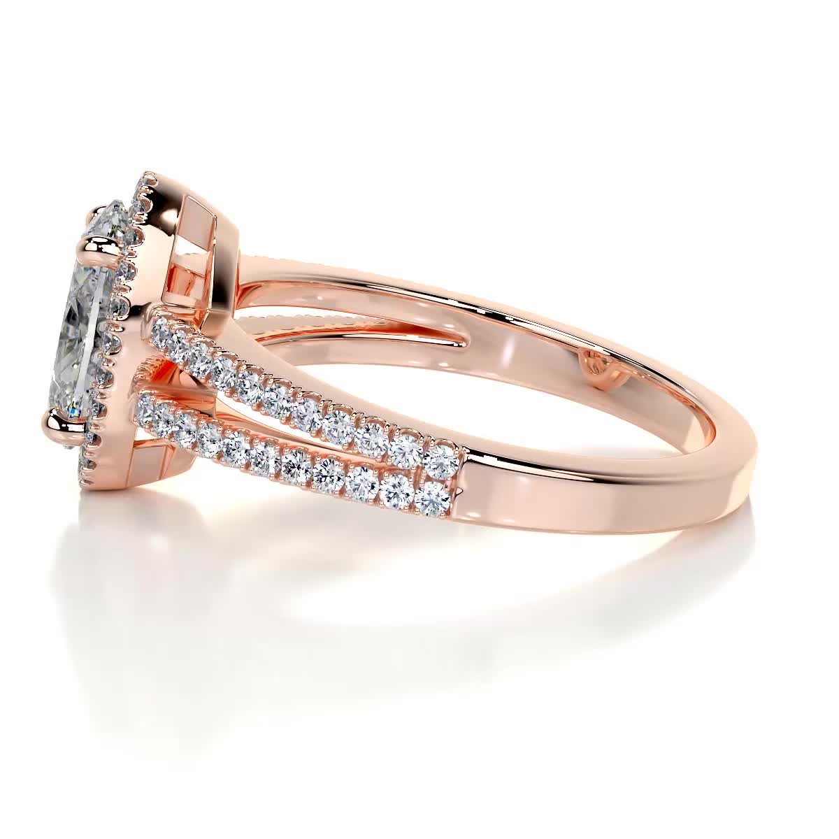 Oval Split Shank Halo Lab Grown Diamond Engagement Ring