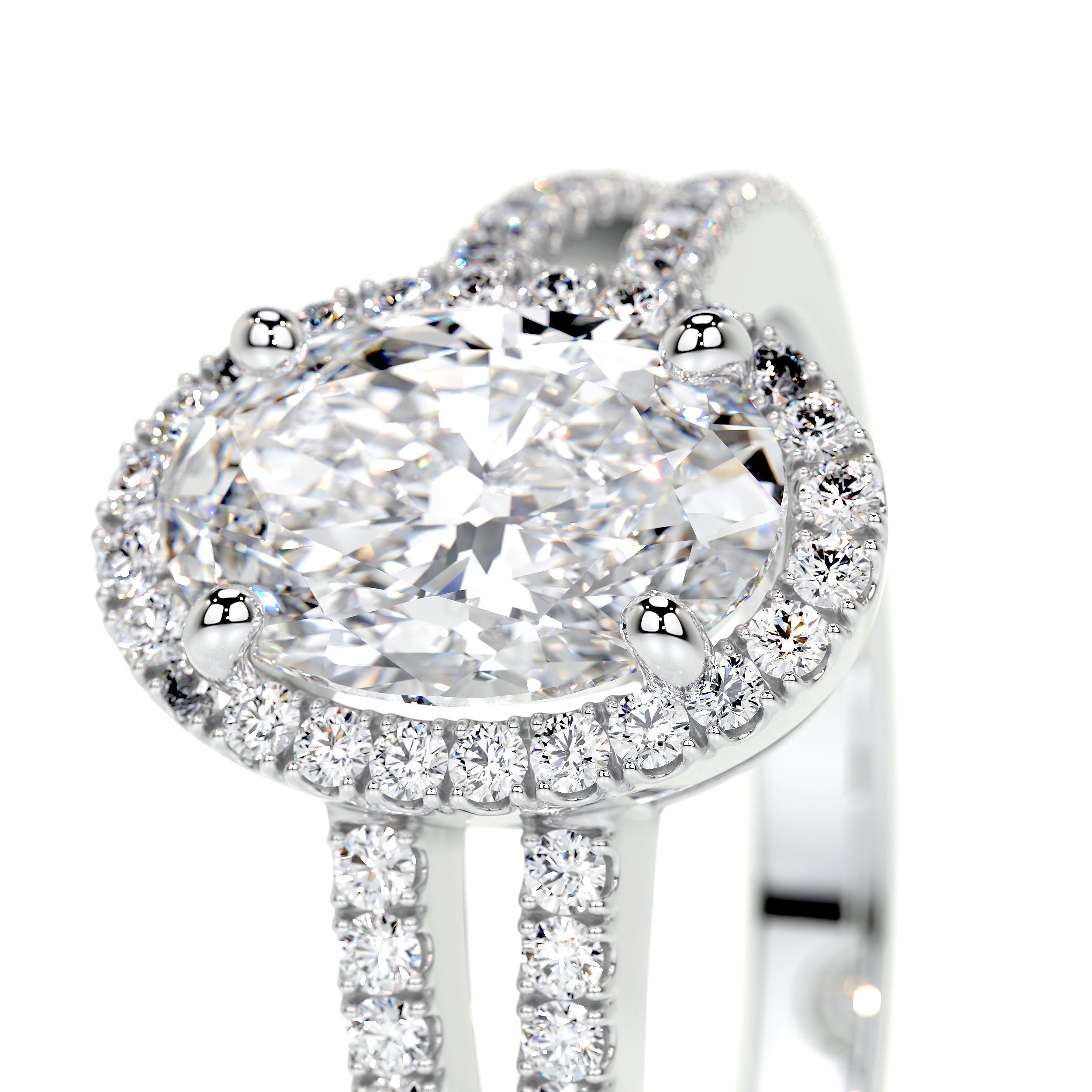 Oval Split Shank Halo Lab Grown Diamond Engagement Ring