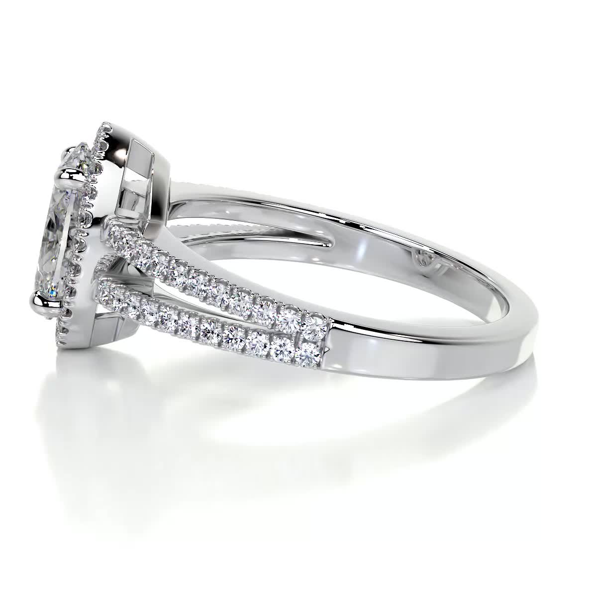 Oval Split Shank Halo Lab Grown Diamond Engagement Ring