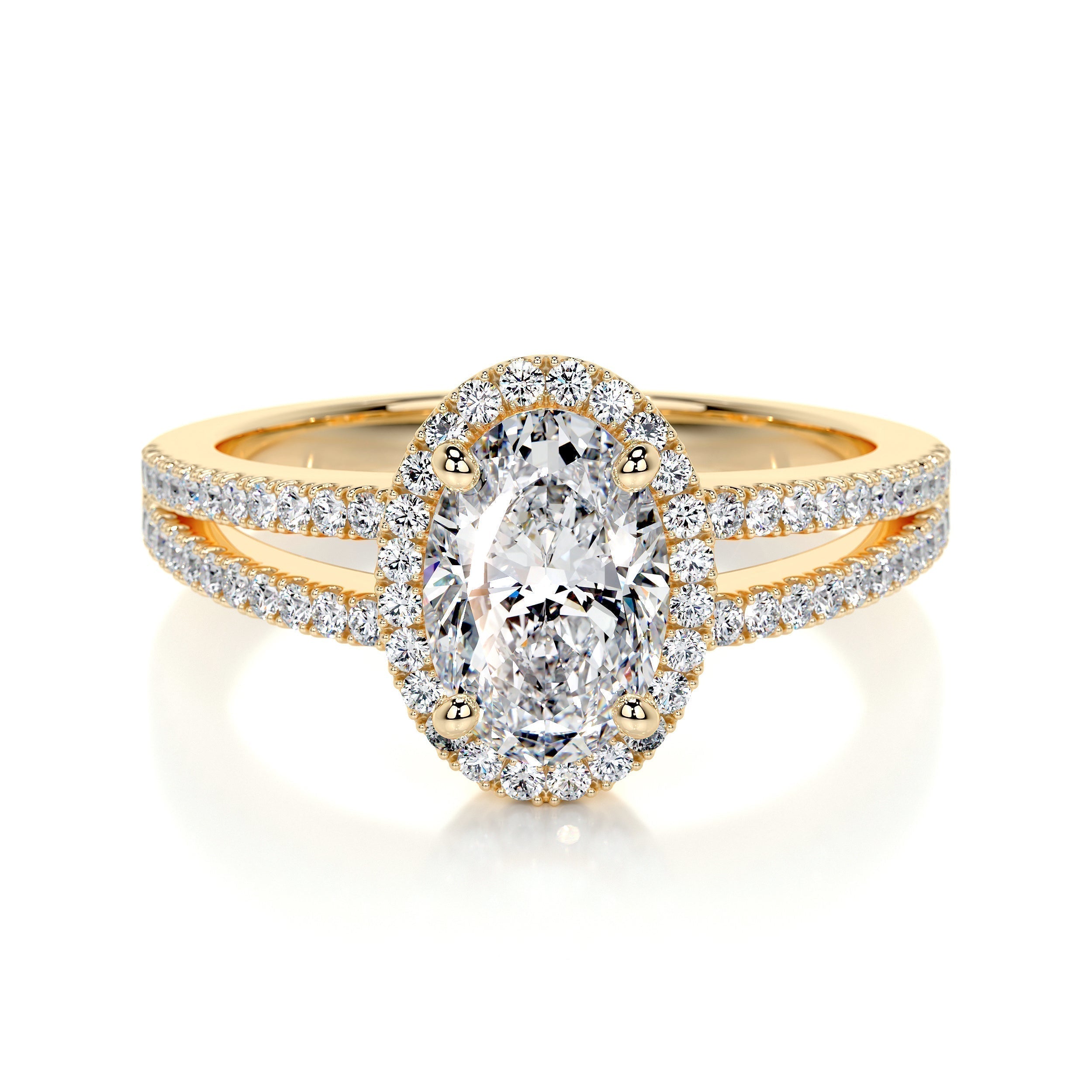 Oval Split Shank Halo Lab Grown Diamond Engagement Ring