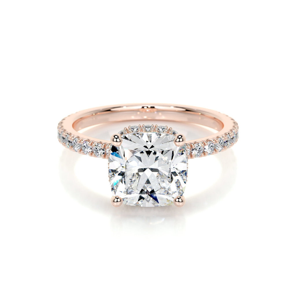 Cushion Hidden Halo Pave Lab Grown Diamond Engagement Ring