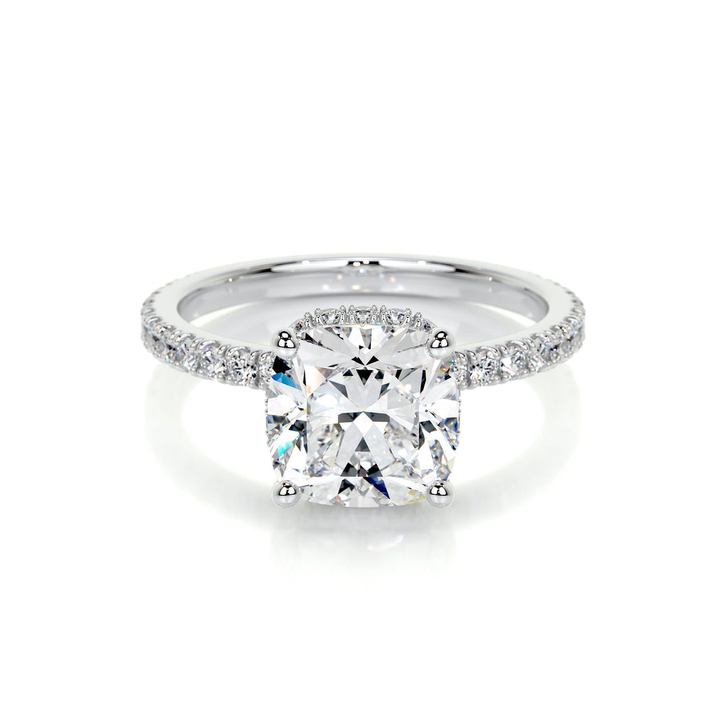 Cushion Hidden Halo Pave Lab Grown Diamond Engagement Ring