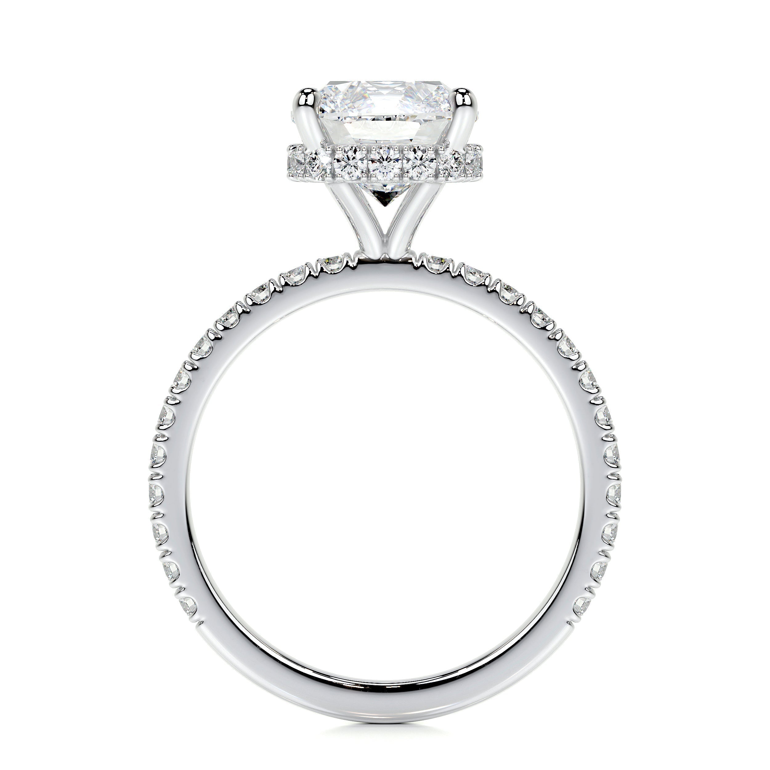 Cushion Hidden Halo Pave Lab Grown Diamond Engagement Ring