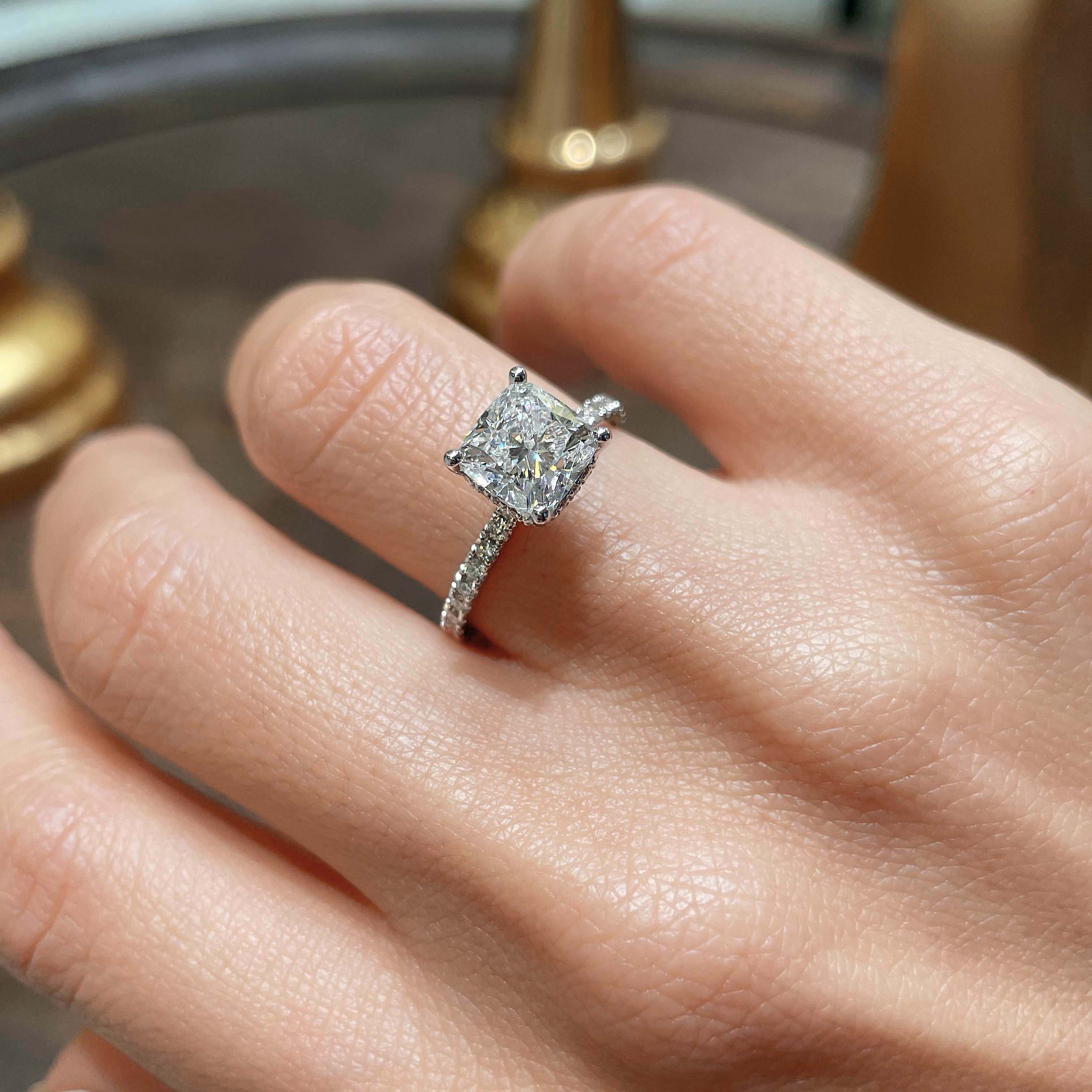 Cushion Hidden Halo Pave Lab Grown Diamond Engagement Ring
