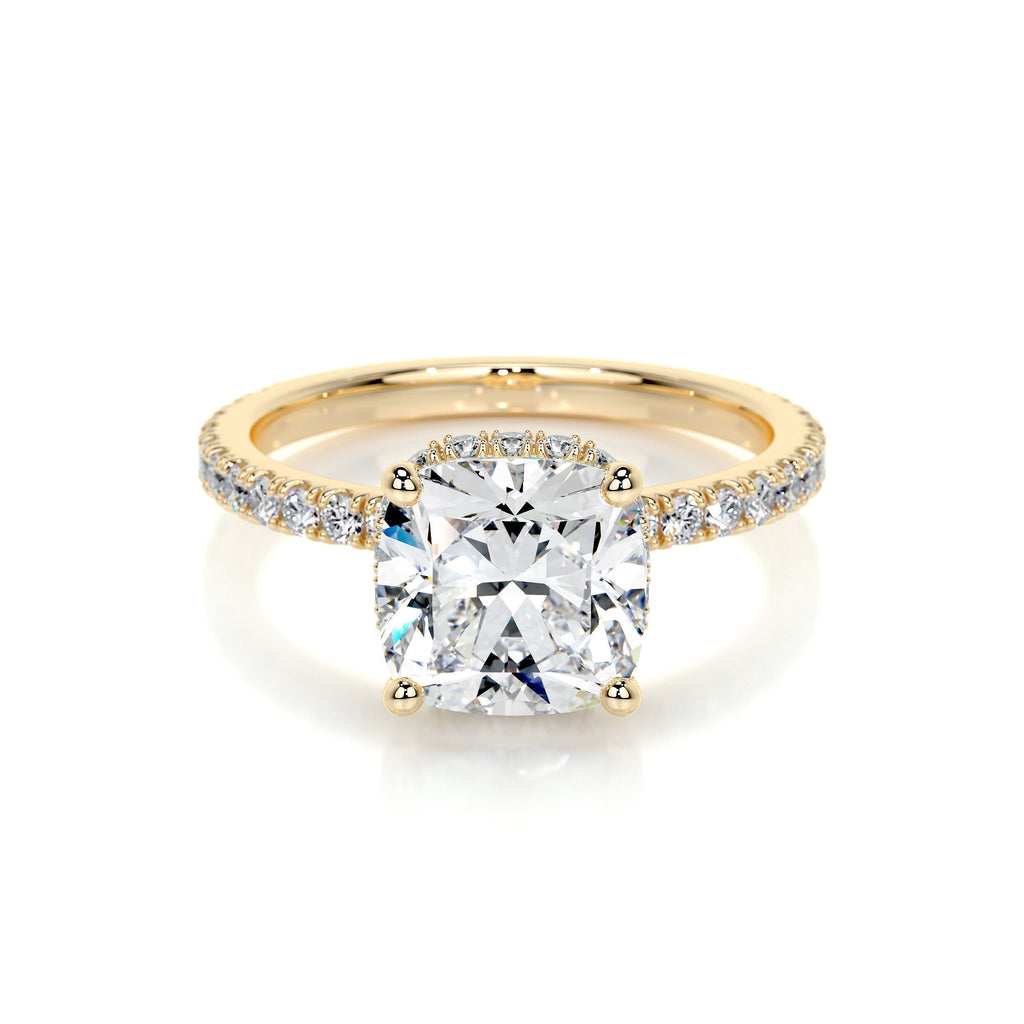 Cushion Hidden Halo Pave Lab Grown Diamond Engagement Ring