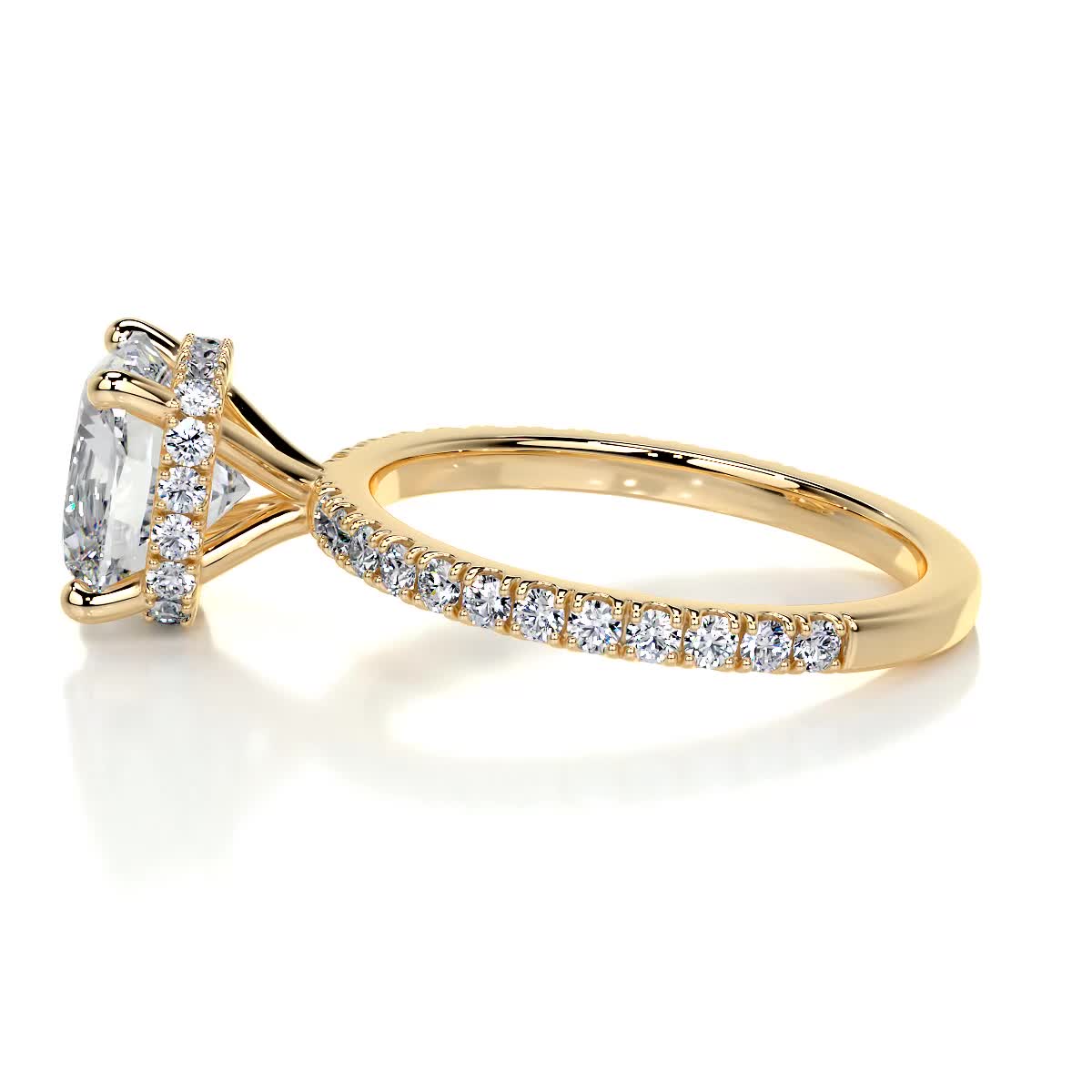 Cushion Hidden Halo Pave Lab Grown Diamond Engagement Ring