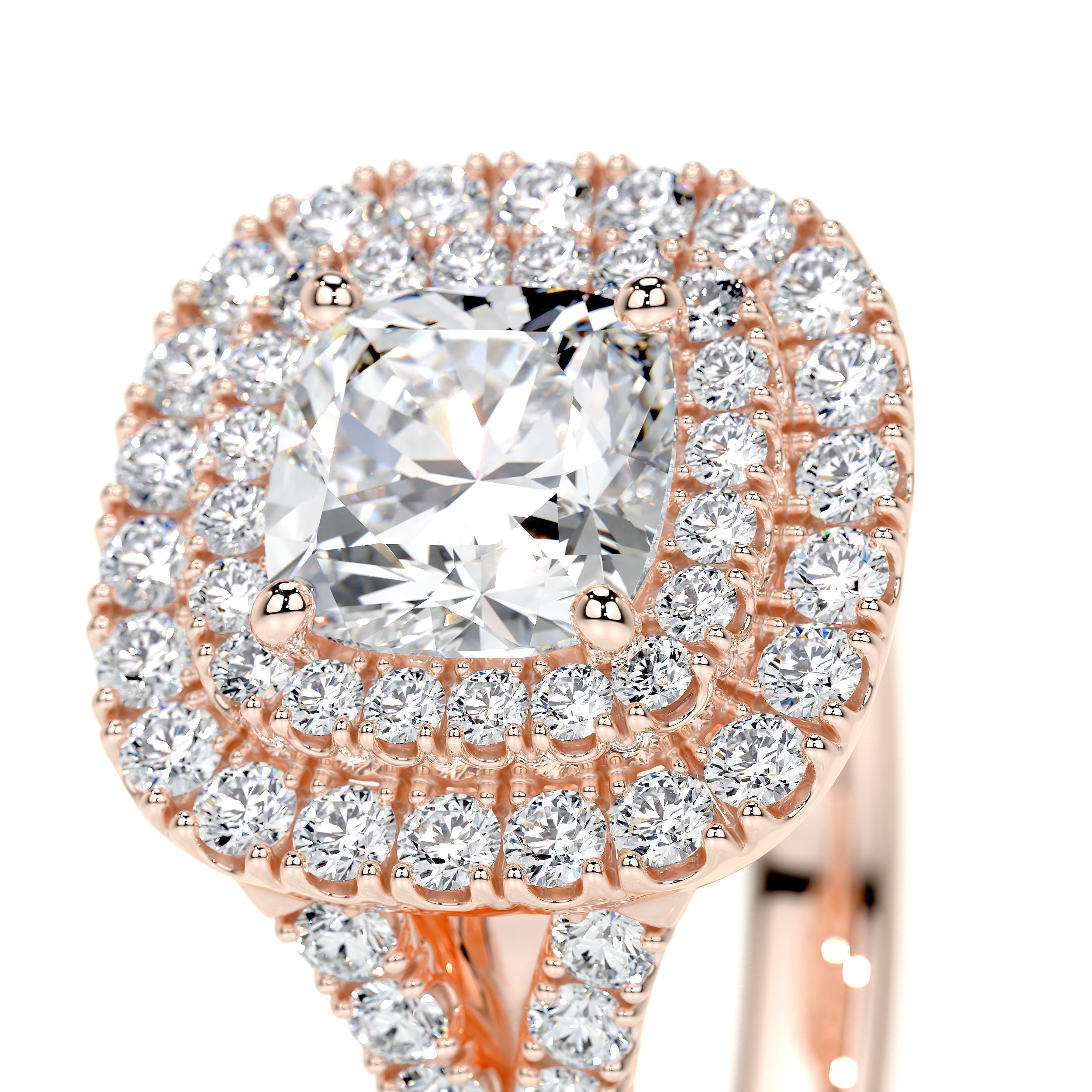 Cushion Double Halo Split Shank Lab Grown Diamond Engagement Ring