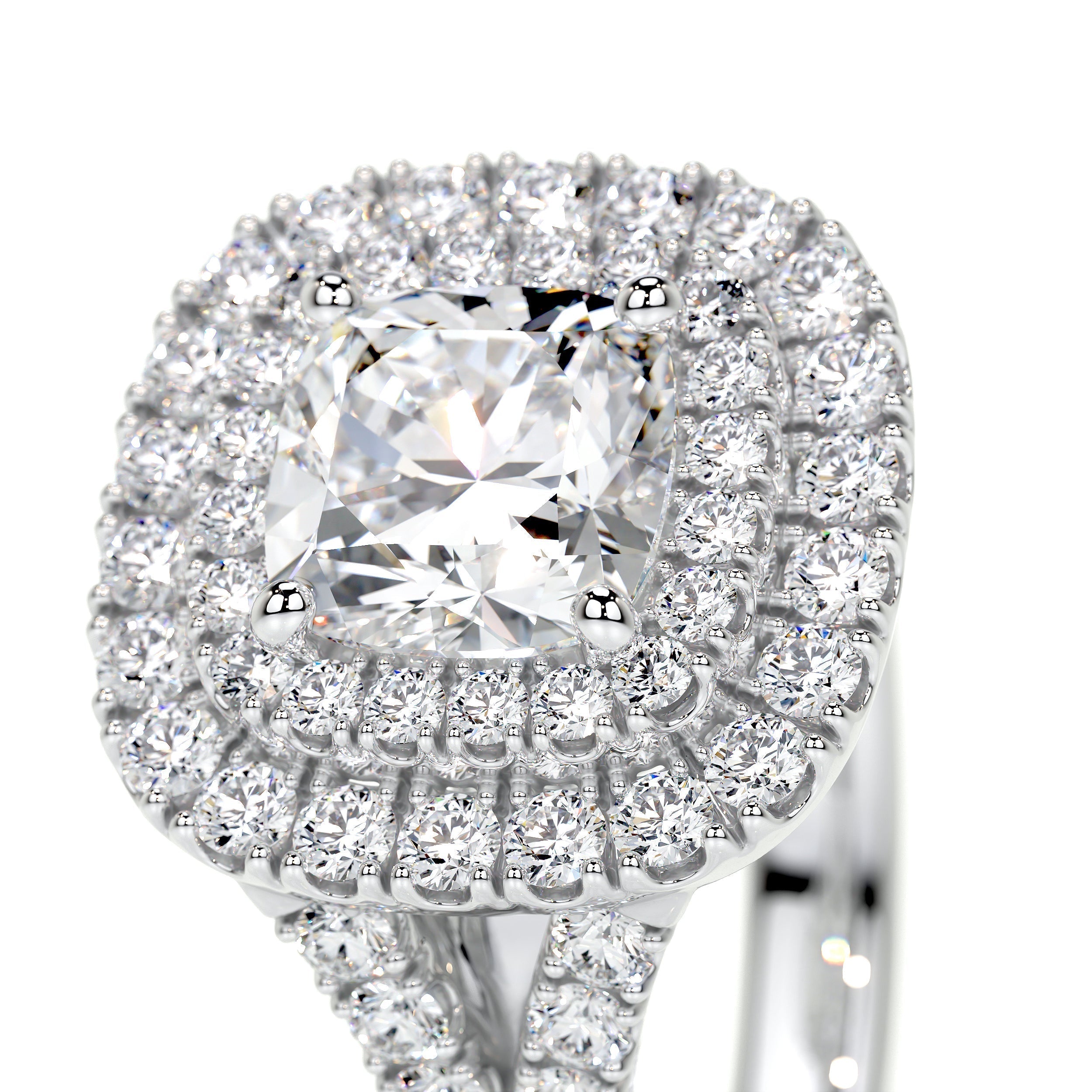 Cushion Double Halo Split Shank Lab Grown Diamond Engagement Ring