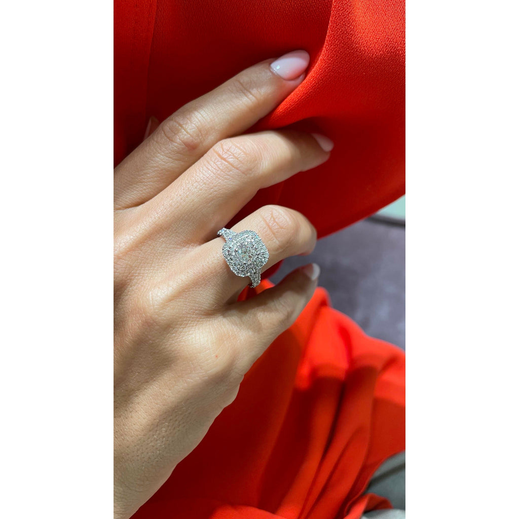 Cushion Double Halo Split Shank Lab Grown Diamond Engagement Ring