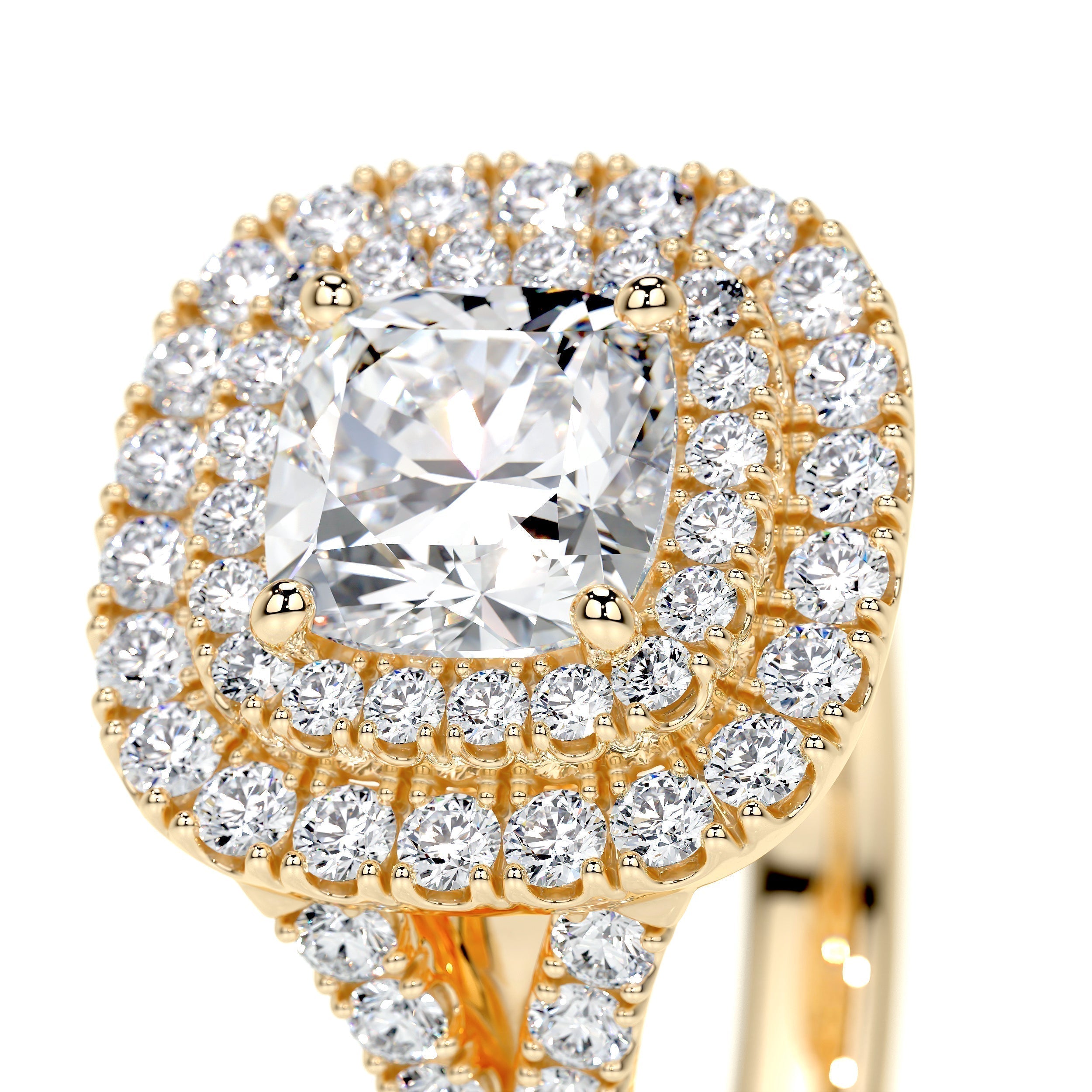 Cushion Double Halo Split Shank Lab Grown Diamond Engagement Ring