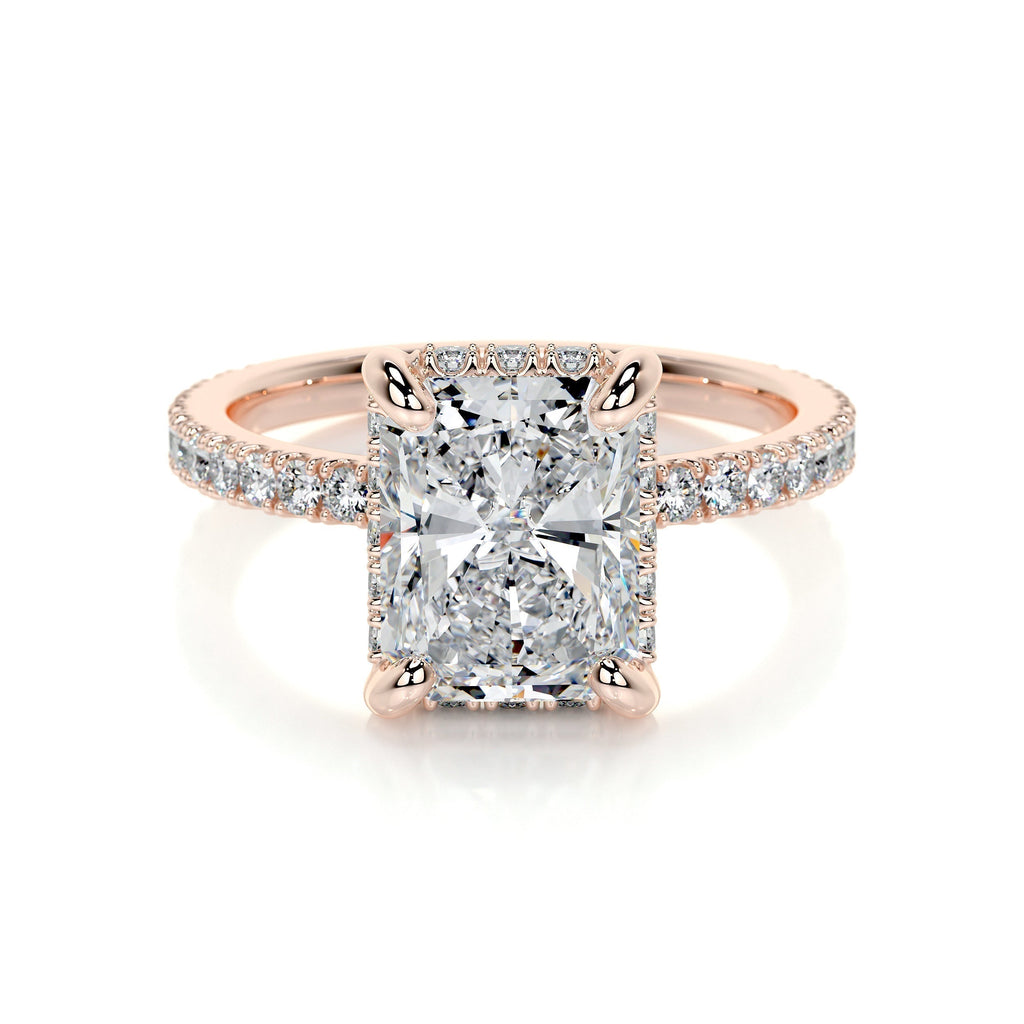 Radiant Hidden Halo Pave Lab Grown Diamond Engagement Ring