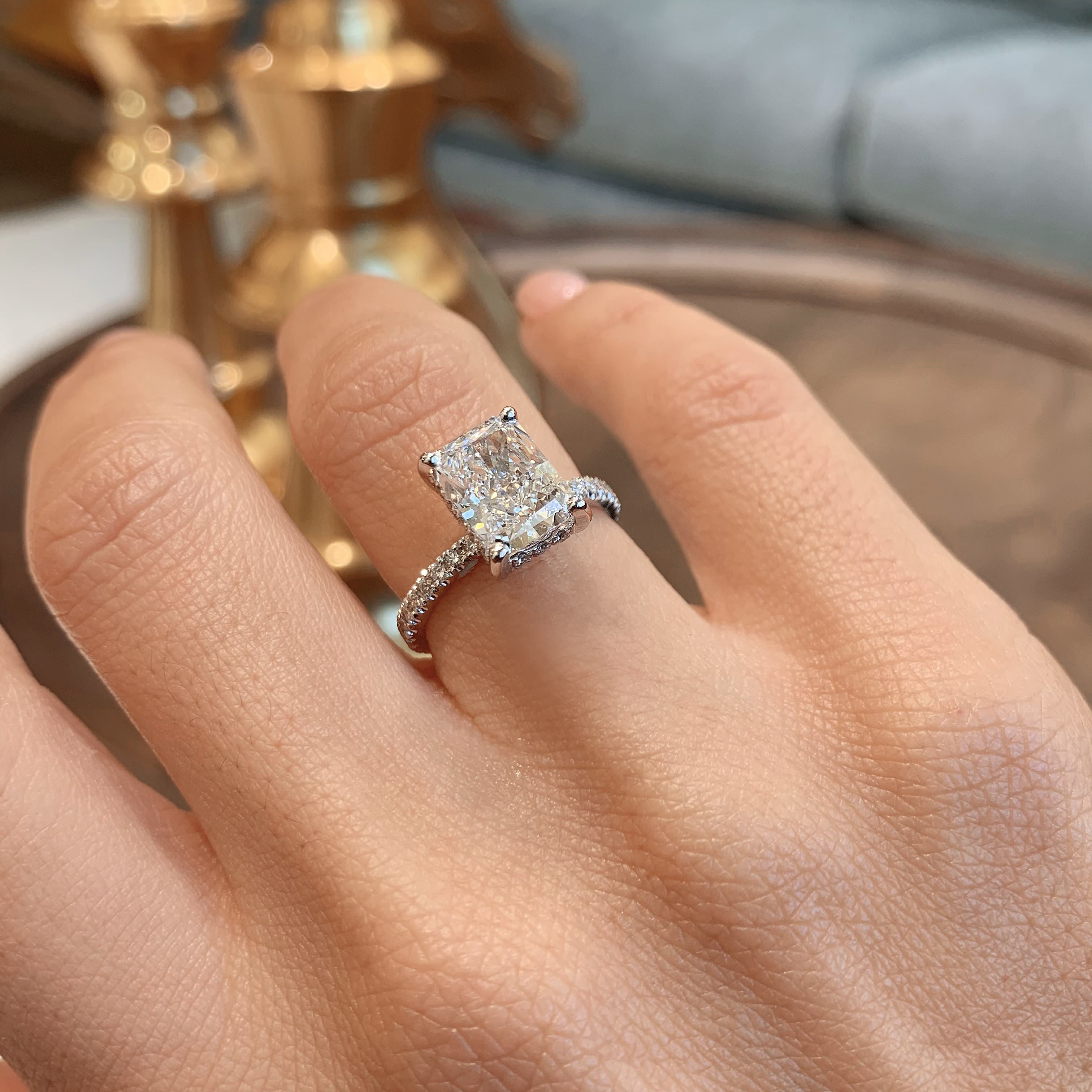 Radiant Hidden Halo Pave Lab Grown Diamond Engagement Ring