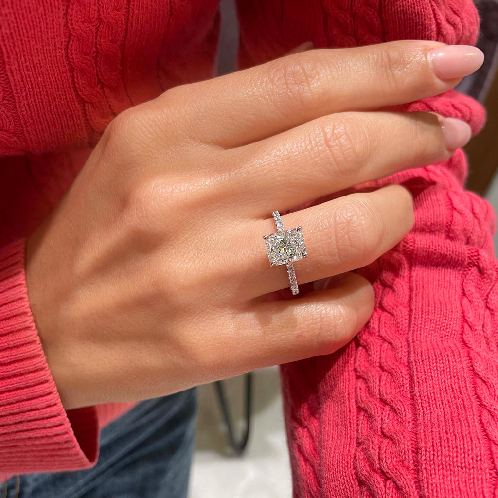 Radiant Hidden Halo Pave Lab Grown Diamond Engagement Ring