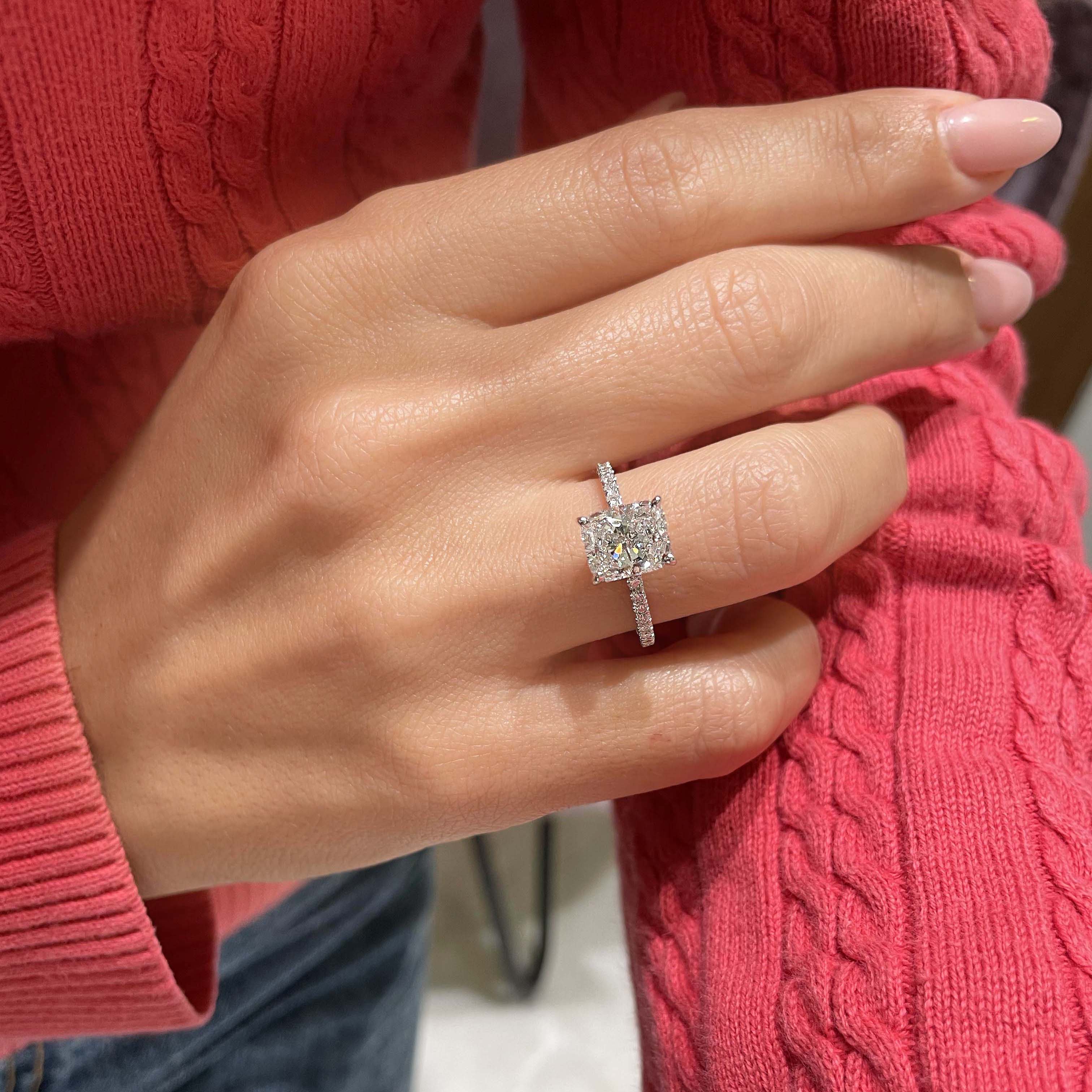 Radiant Hidden Halo Pave Lab Grown Diamond Engagement Ring
