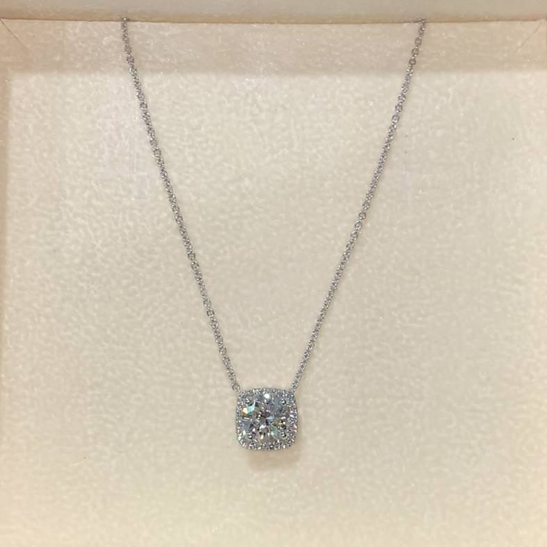 1.0 CT Round Halo  Lab Grown Diamond Necklace