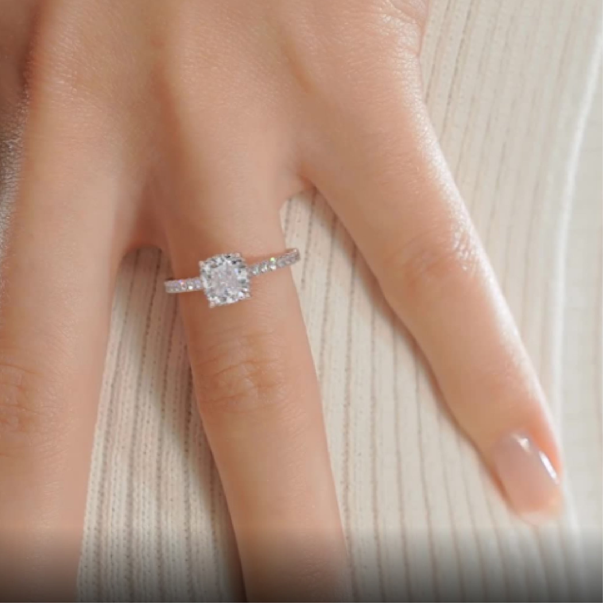 Cushion Hidden Halo Pave Lab Grown Diamond Engagement Ring