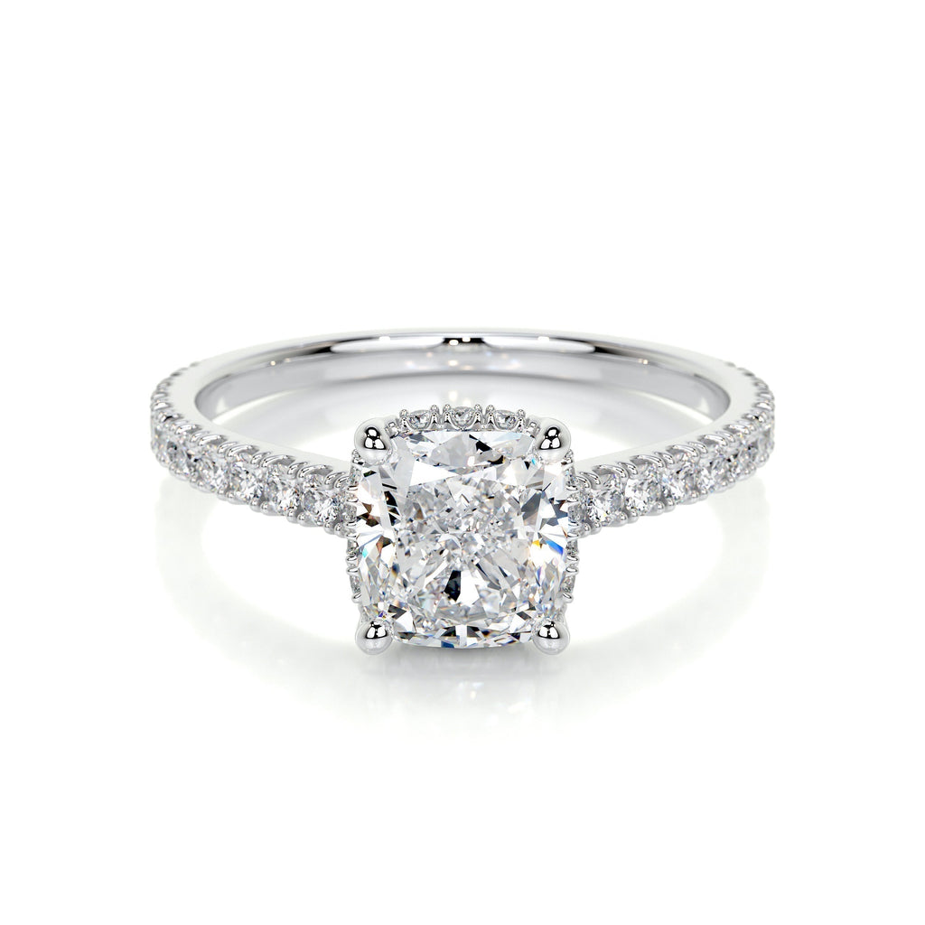 Cushion Hidden Halo Pave Lab Grown Diamond Engagement Ring