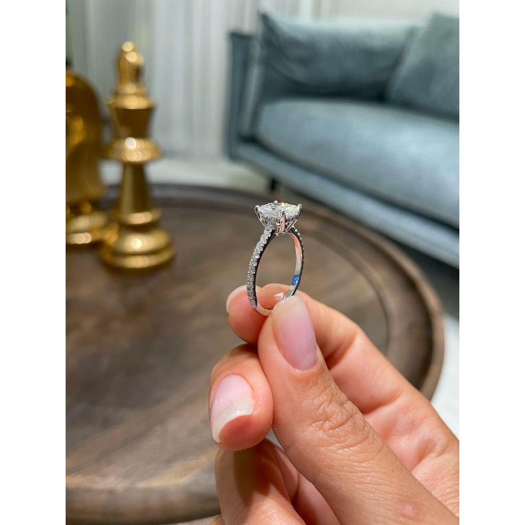 Cushion Hidden Halo Pave Lab Grown Diamond Engagement Ring