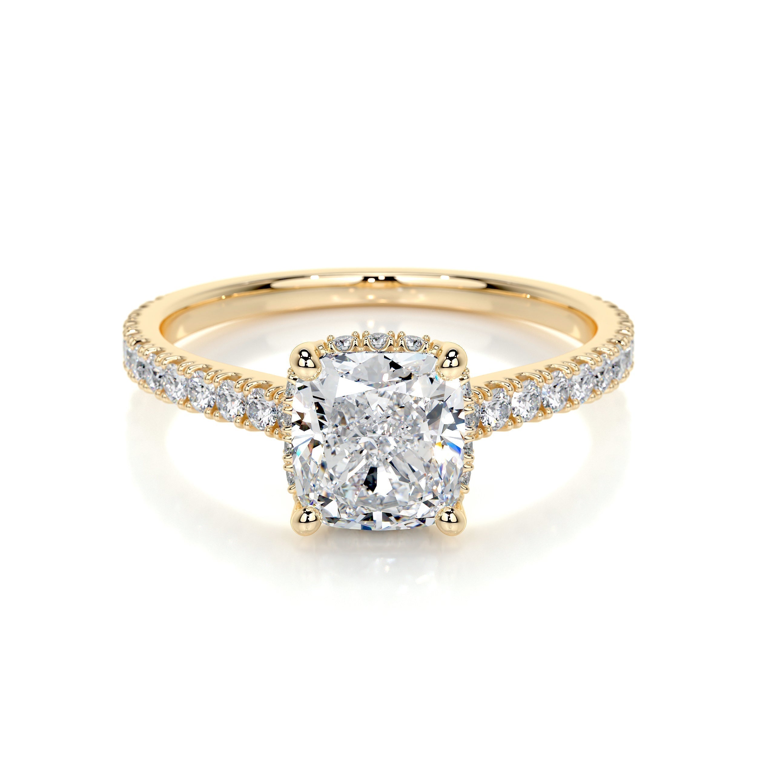 Cushion Hidden Halo Pave Lab Grown Diamond Engagement Ring