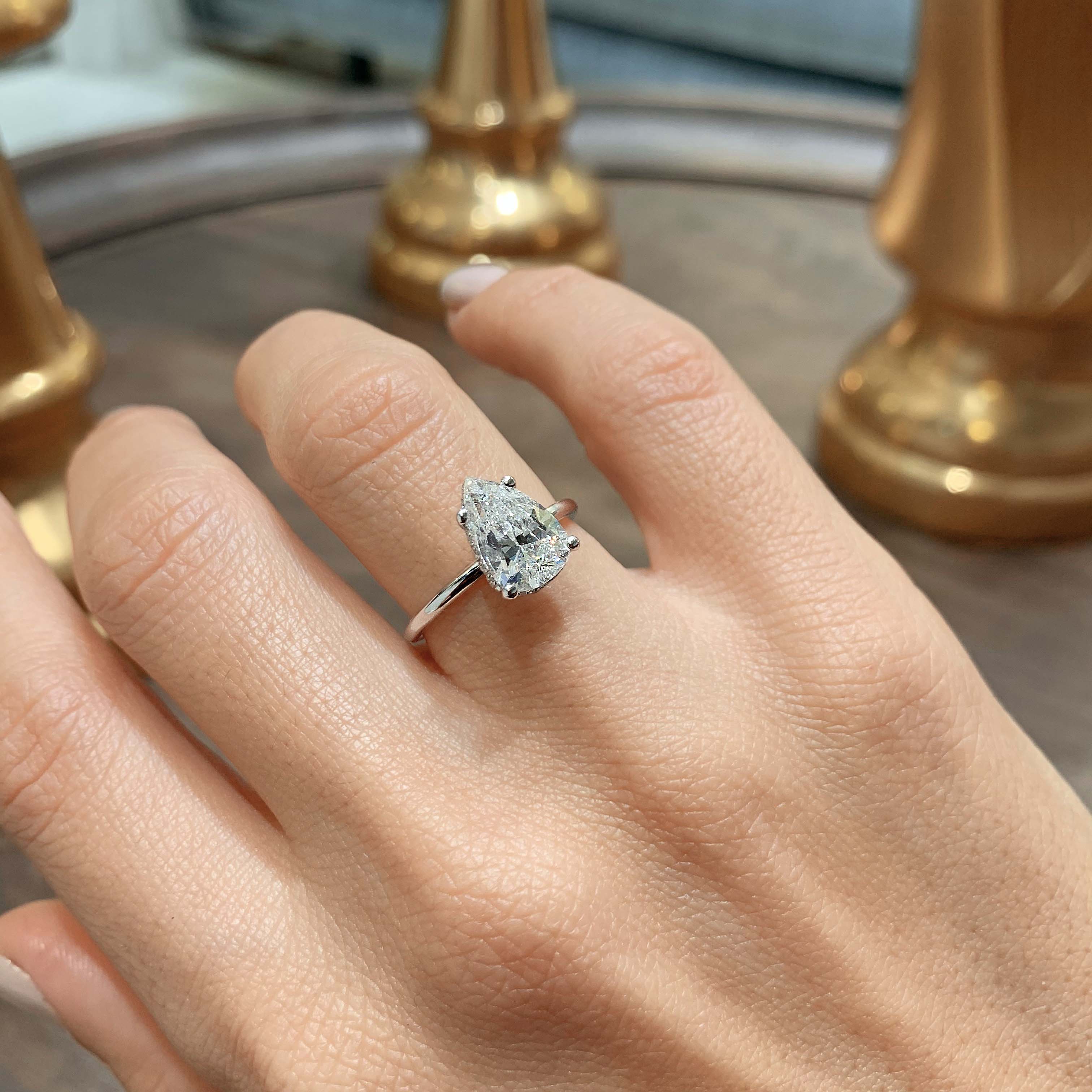Pear Hidden Halo Lab Grown Diamond Engagement Ring
