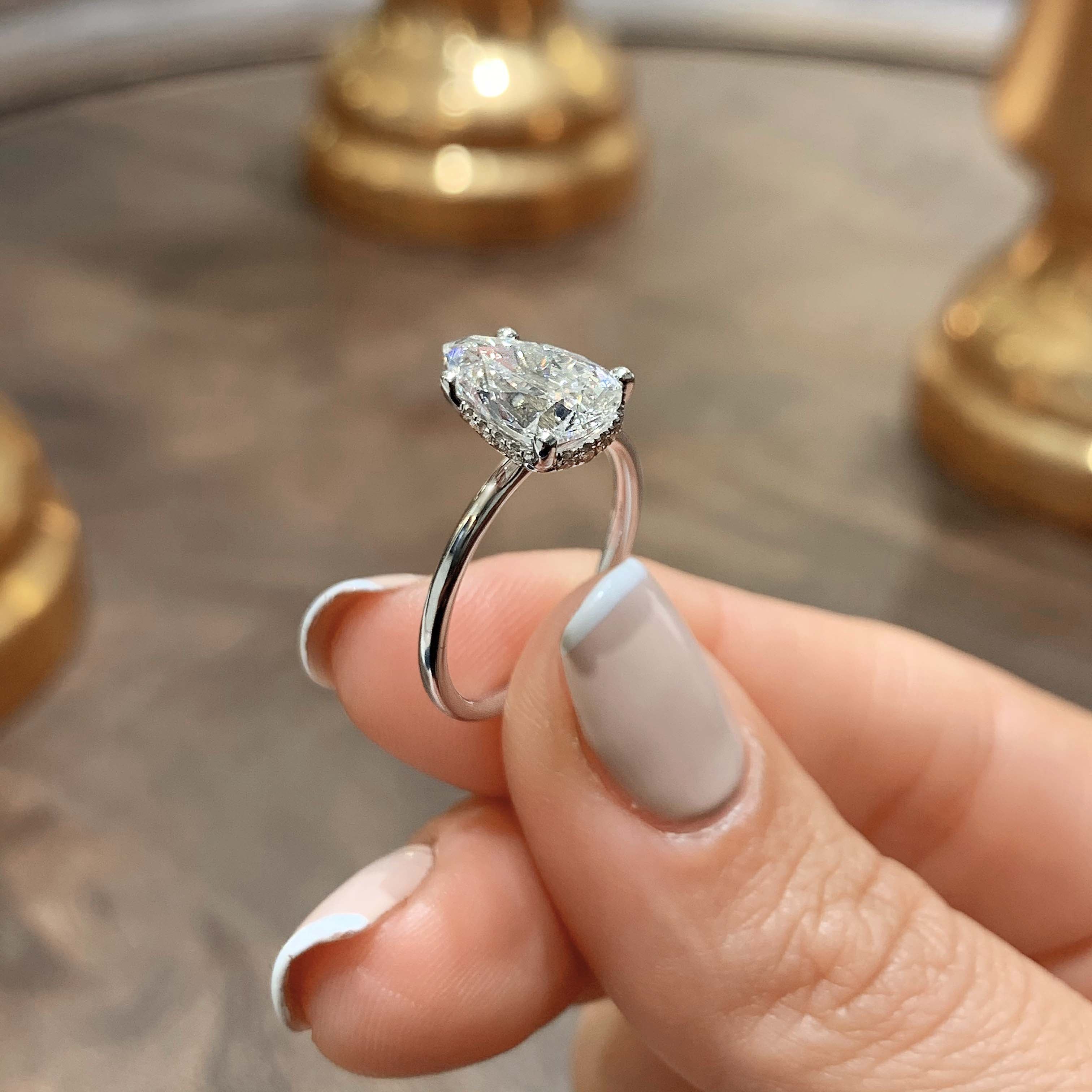 Pear Hidden Halo Lab Grown Diamond Engagement Ring