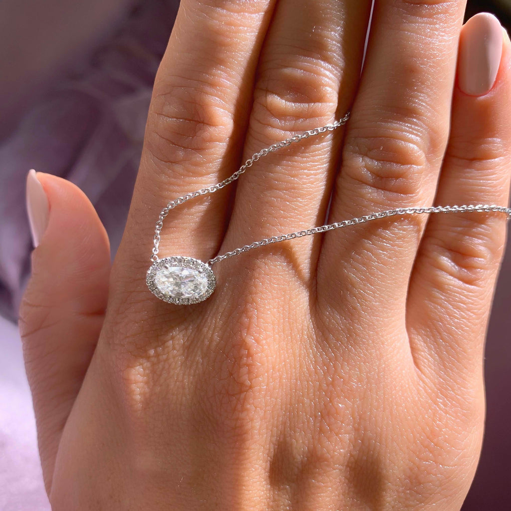 1.0 CT Oval Halo Lab Grown Diamond Necklace