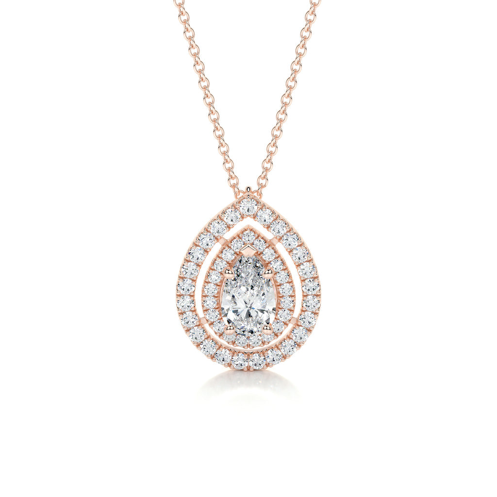 1.0 CT Pear Double Halo  Lab Grown Diamond Necklace