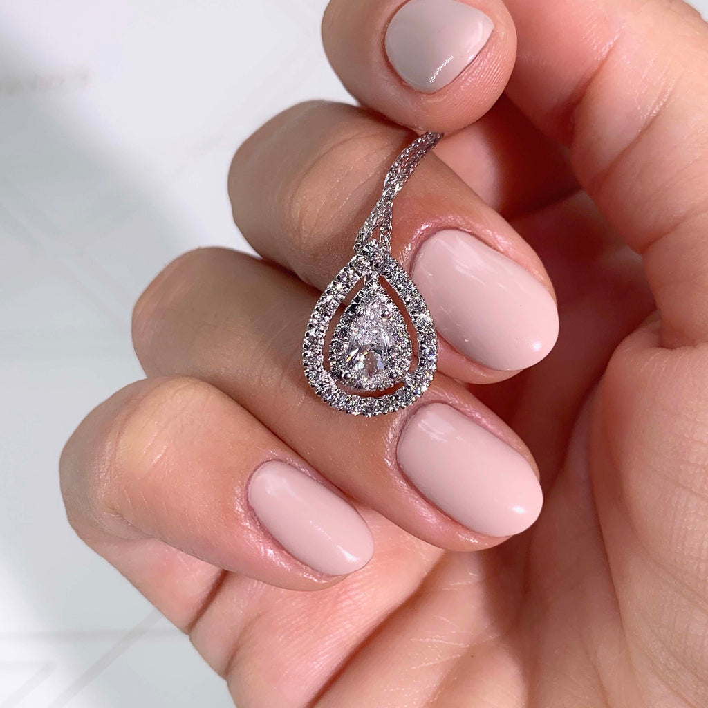 1.0 CT Pear Double Halo  Lab Grown Diamond Necklace