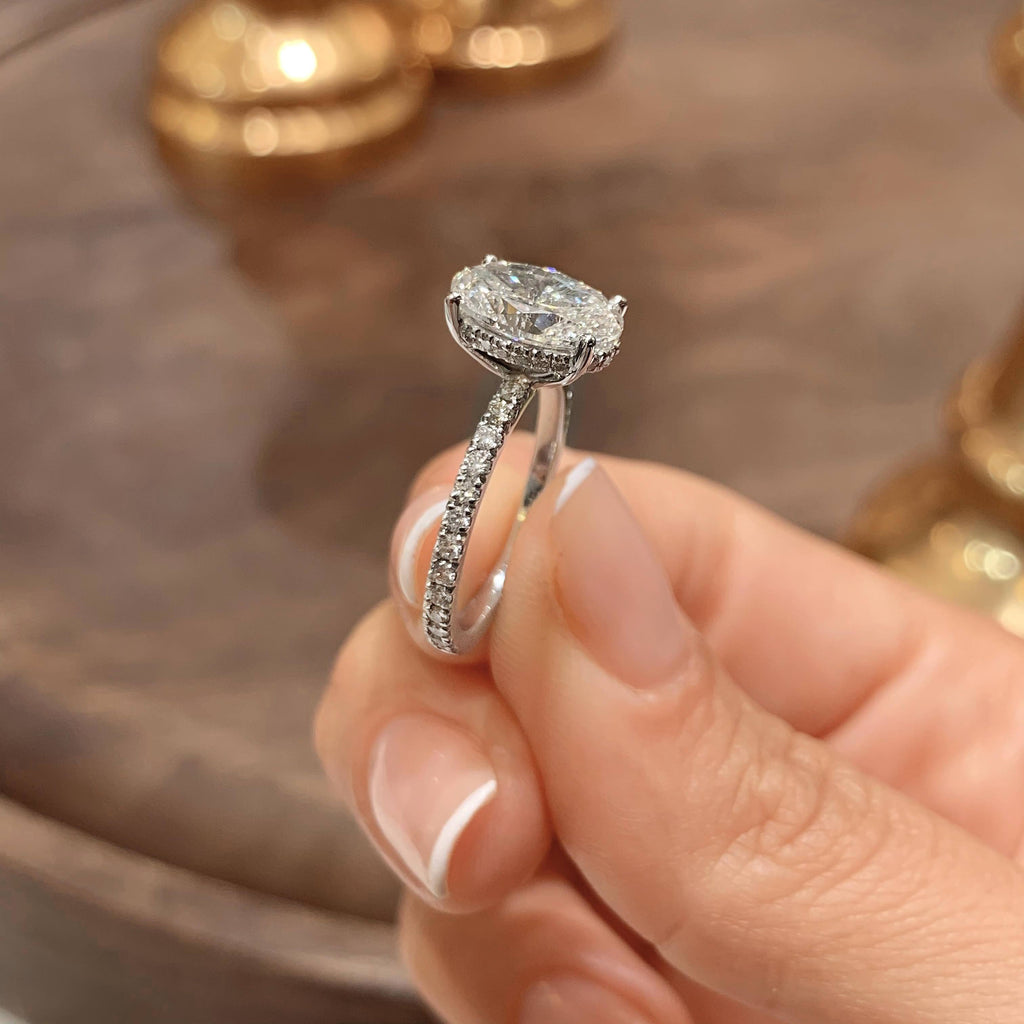 Oval Hidden Halo Pave Lab Grown Diamond Engagement Ring
