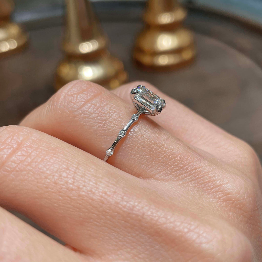 Emerald Dainty Pave Lab Grown Diamond Engagement Ring
