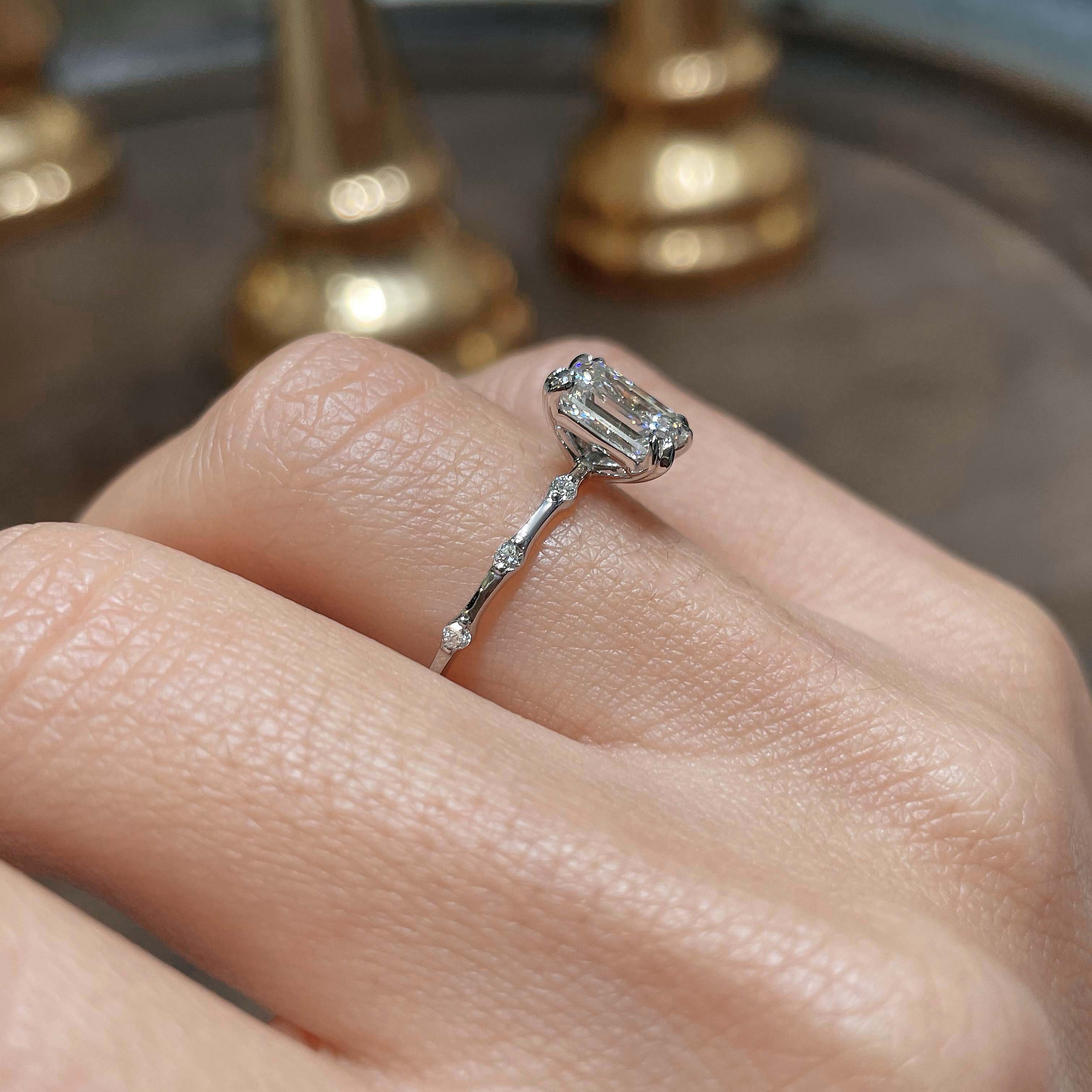 Emerald Dainty Pave Lab Grown Diamond Engagement Ring