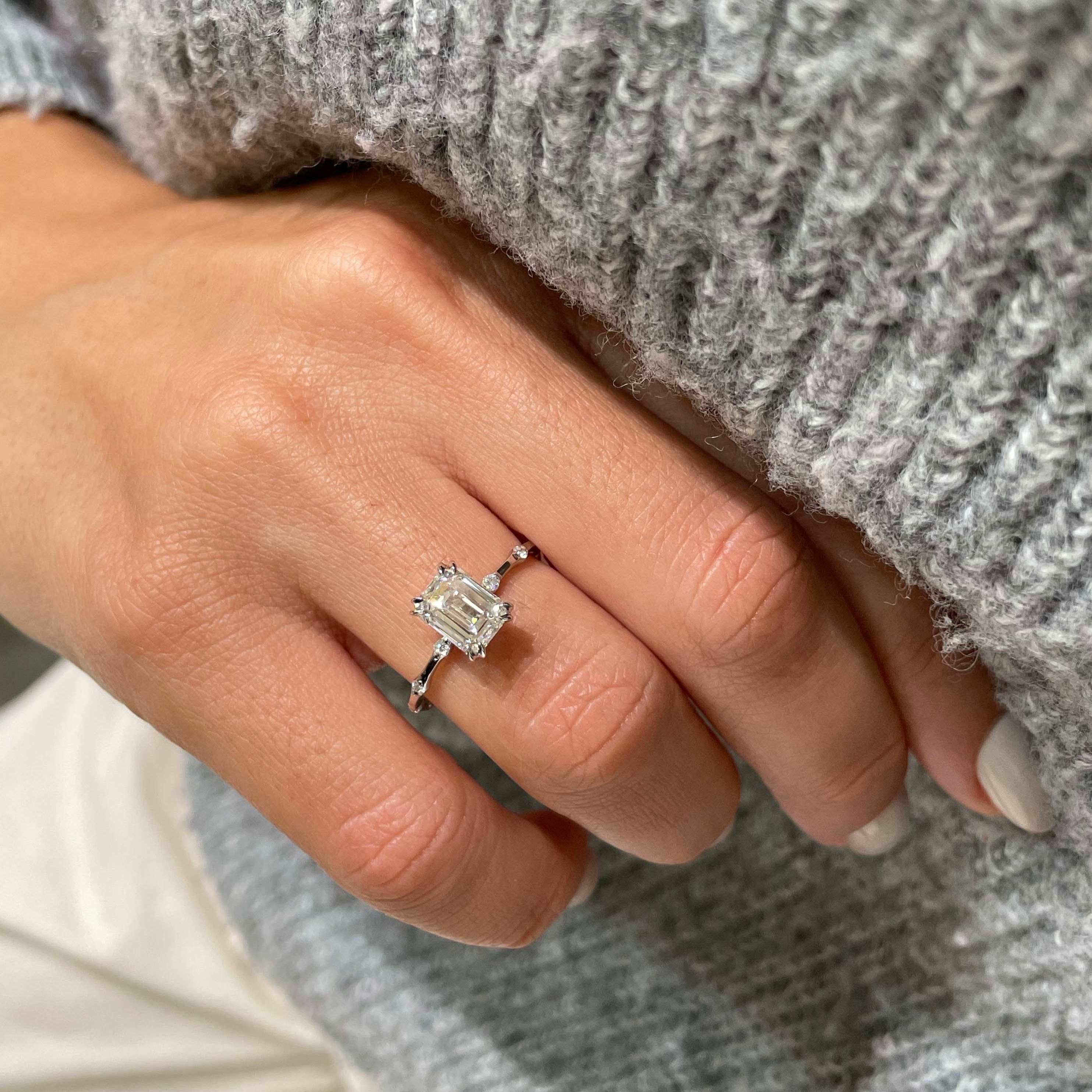 Emerald Dainty Pave Lab Grown Diamond Engagement Ring