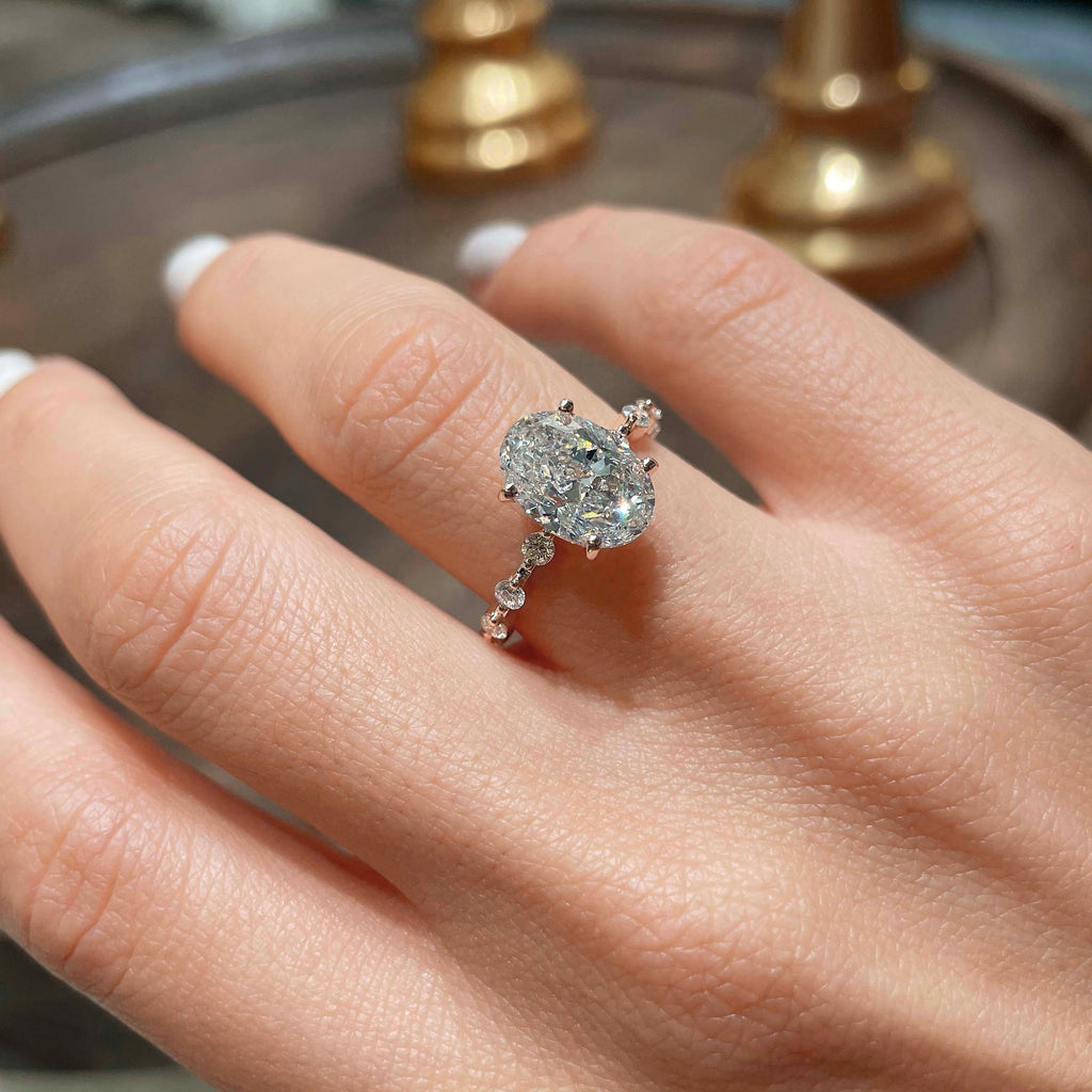 Oval Dainty Pave Lab Grown Diamond Engagement Ring