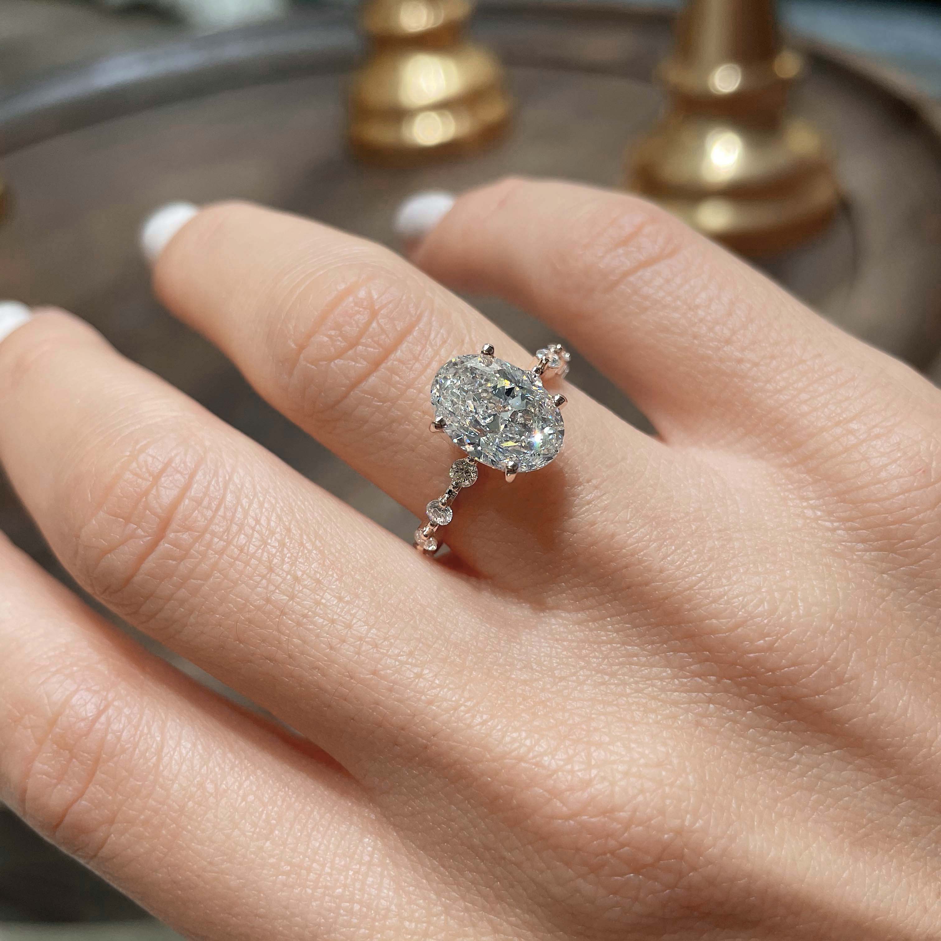 Oval Dainty Pave Lab Grown Diamond Engagement Ring