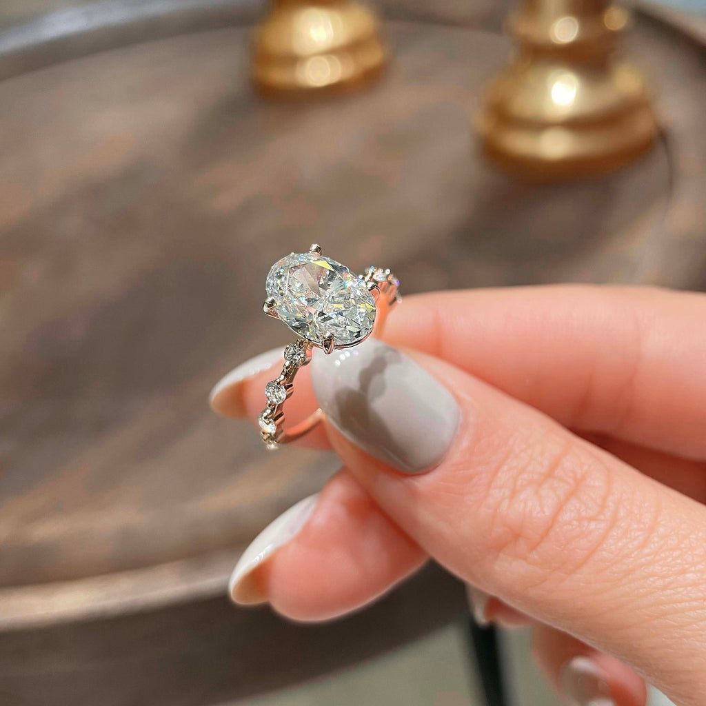 Oval Dainty Pave Lab Grown Diamond Engagement Ring