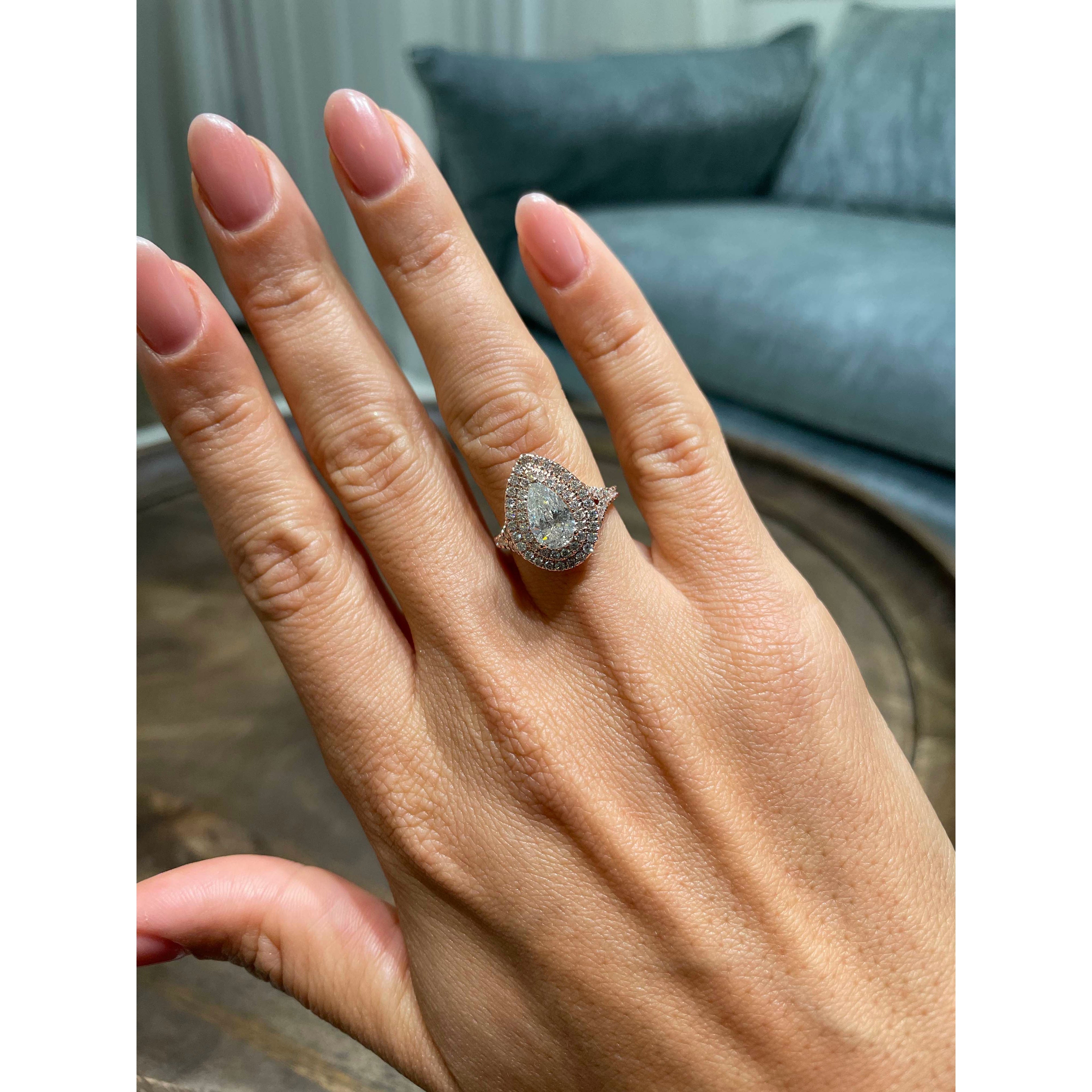 Pear Split Shank Double Halo & Pave Lab Grown Diamond Engagement Ring