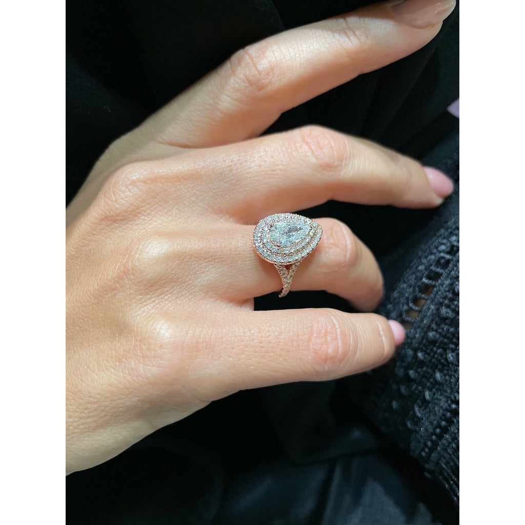 Pear Split Shank Double Halo & Pave Lab Grown Diamond Engagement Ring