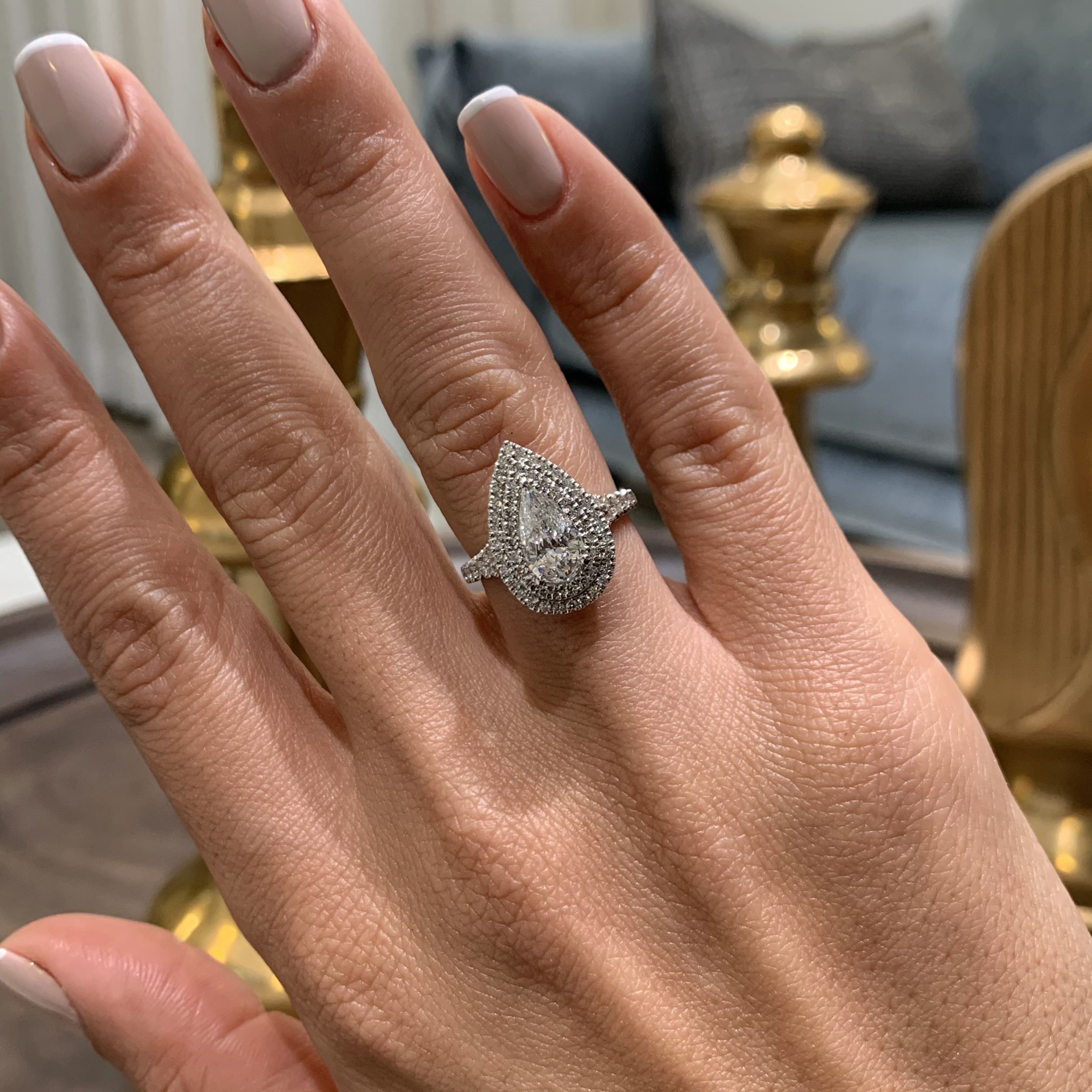 Pear Split Shank Double Halo & Pave Lab Grown Diamond Engagement Ring