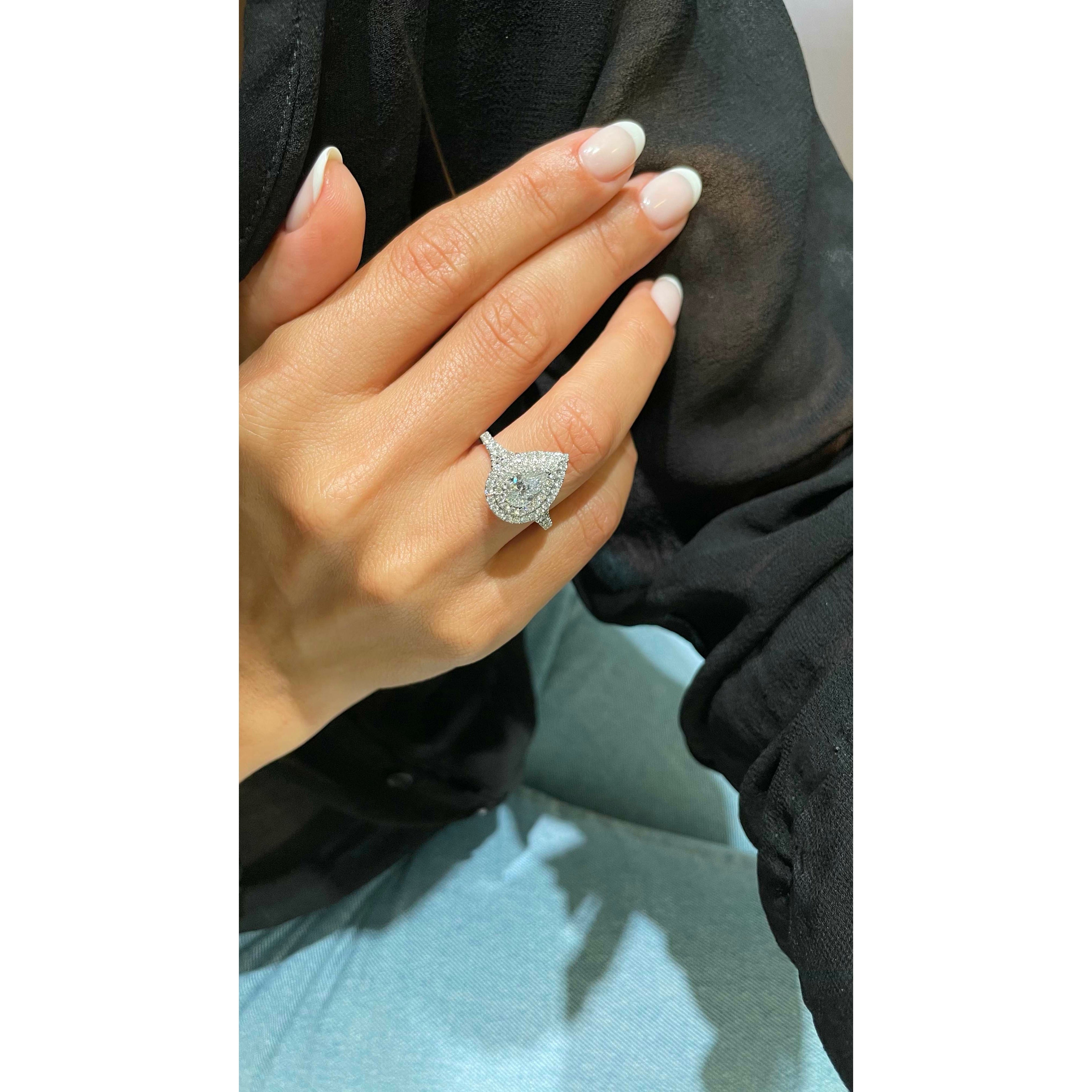 Pear Split Shank Double Halo & Pave Lab Grown Diamond Engagement Ring