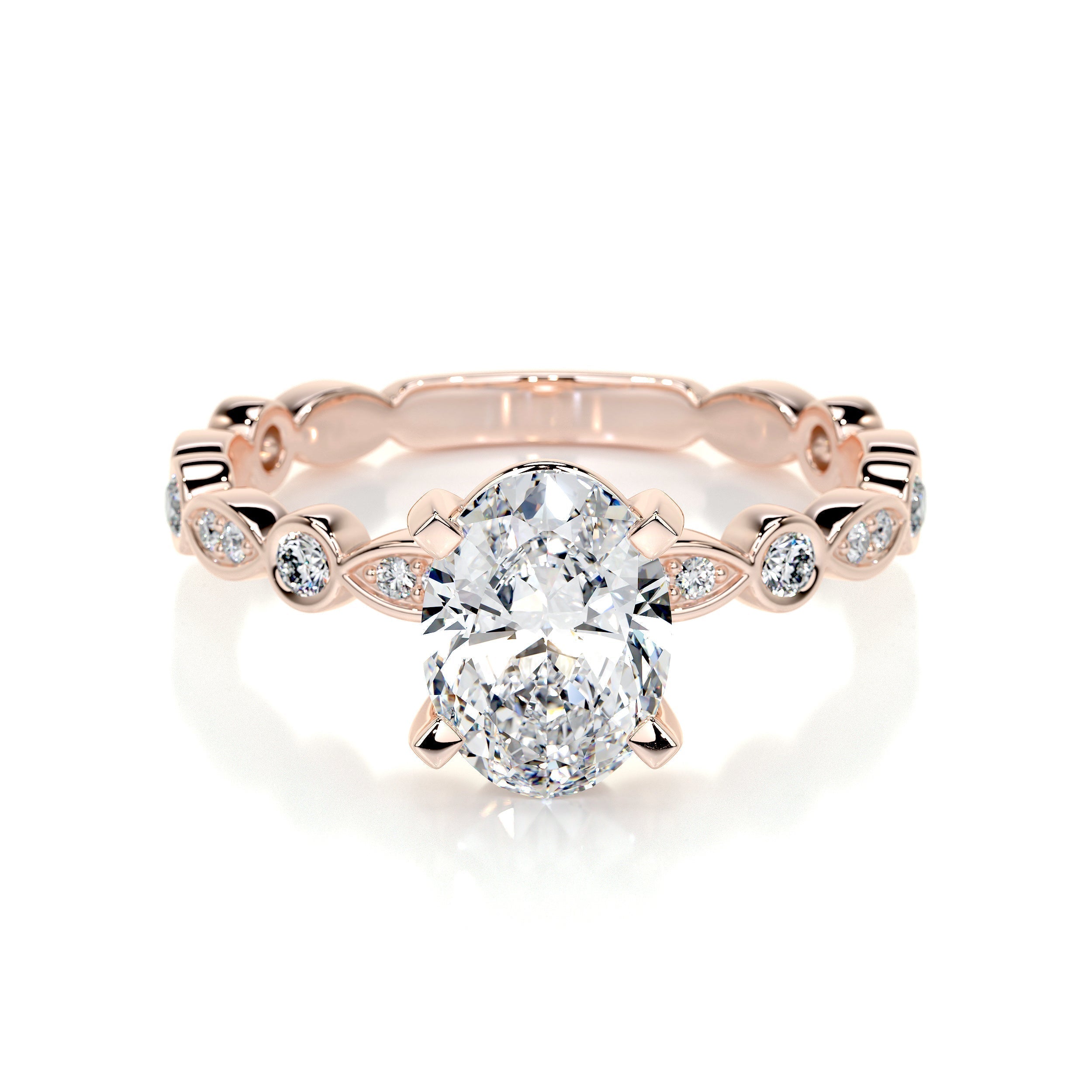 Oval Dainty Pave Lab Grown Diamond Engagement Ring