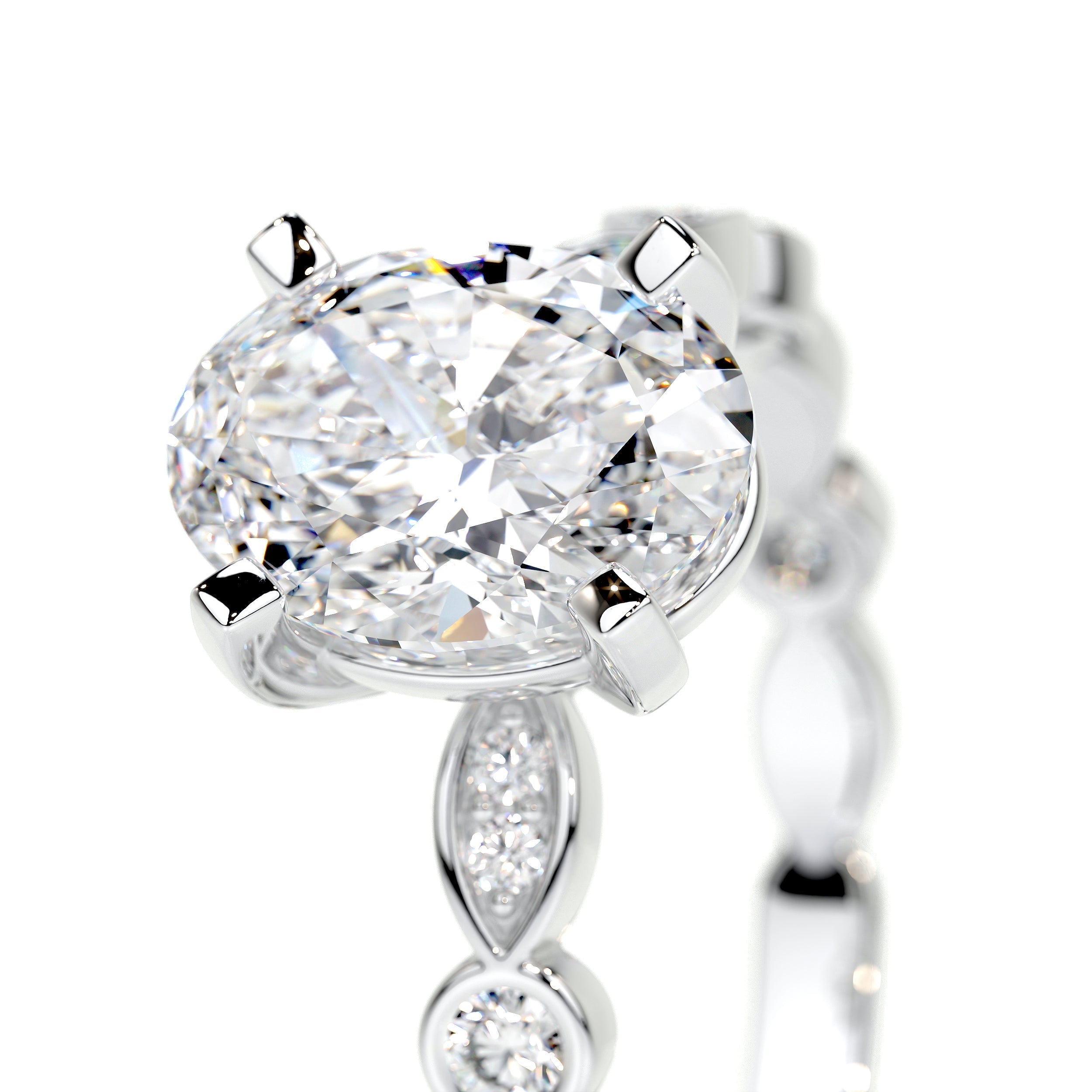 Oval Dainty Pave Lab Grown Diamond Engagement Ring