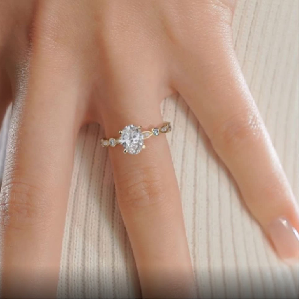 Oval Dainty Pave Lab Grown Diamond Engagement Ring