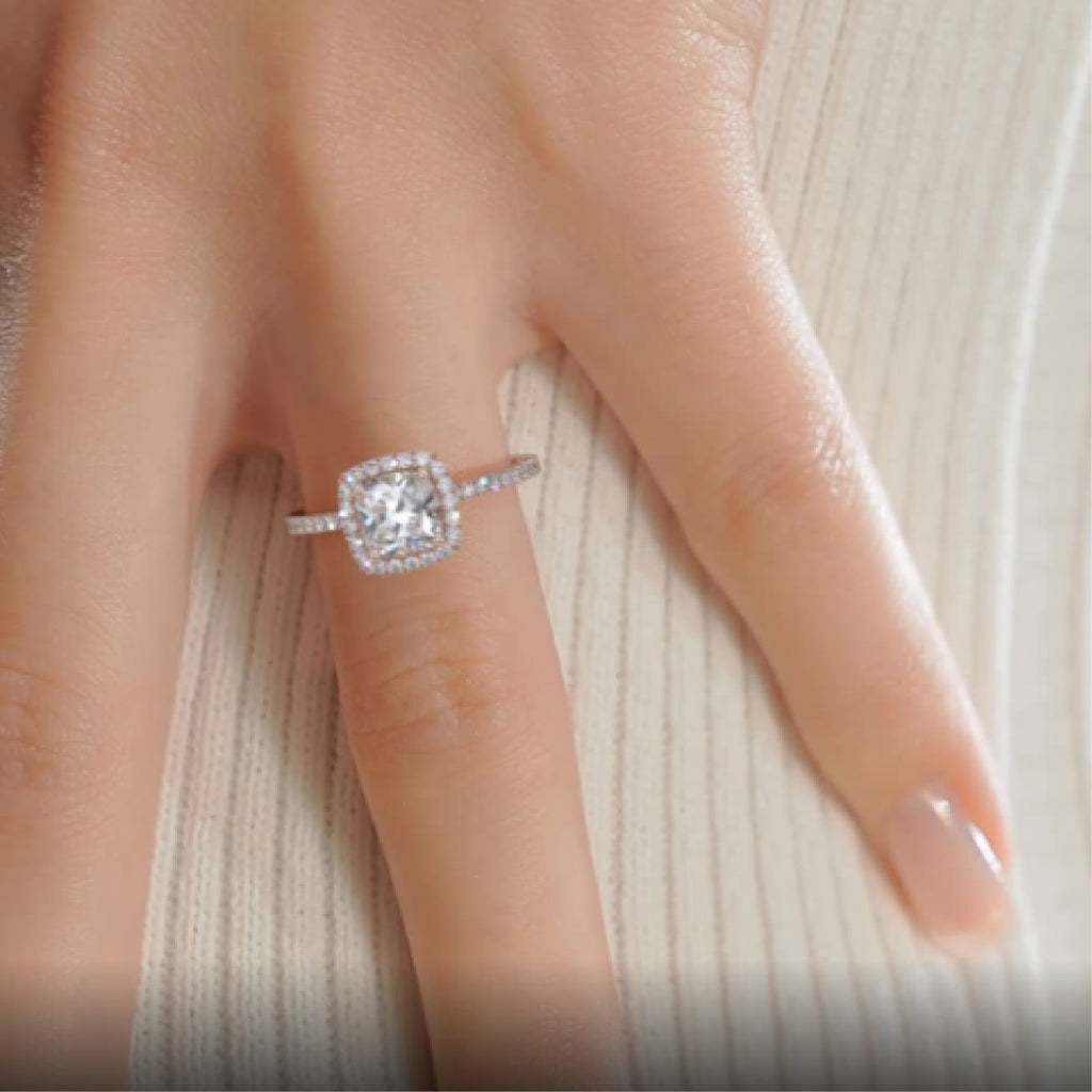 Cushion Halo Lab Grown Diamond Engagement Ring