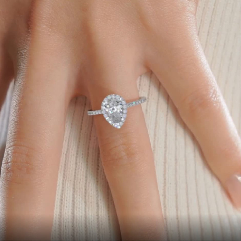 Pear Halo & Pave Lab Grown Diamond Engagement Ring