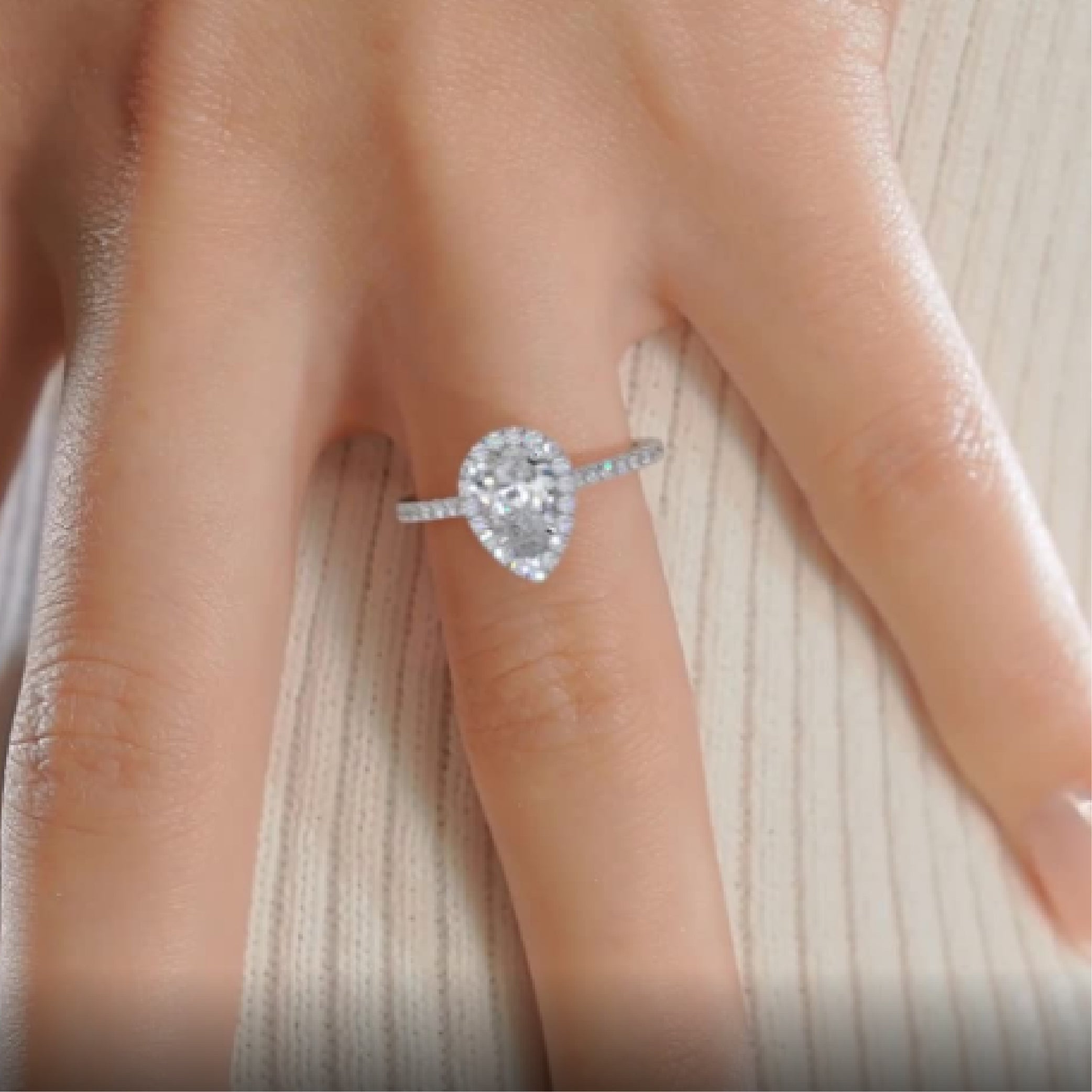 Pear Halo & Pave Lab Grown Diamond Engagement Ring