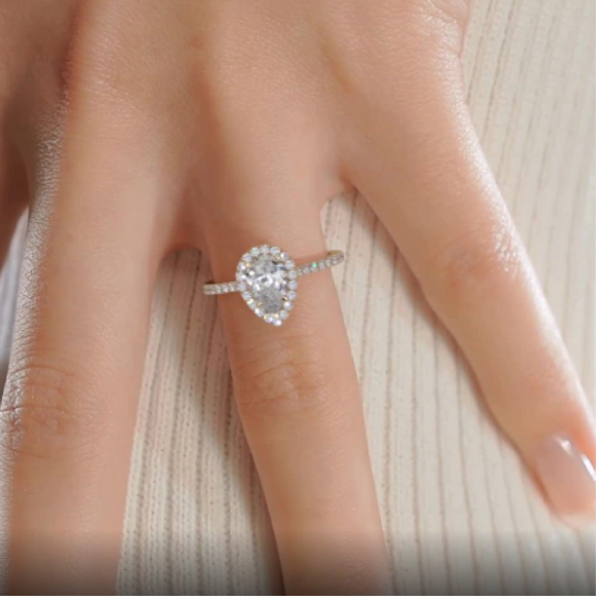 Pear Halo & Pave Lab Grown Diamond Engagement Ring
