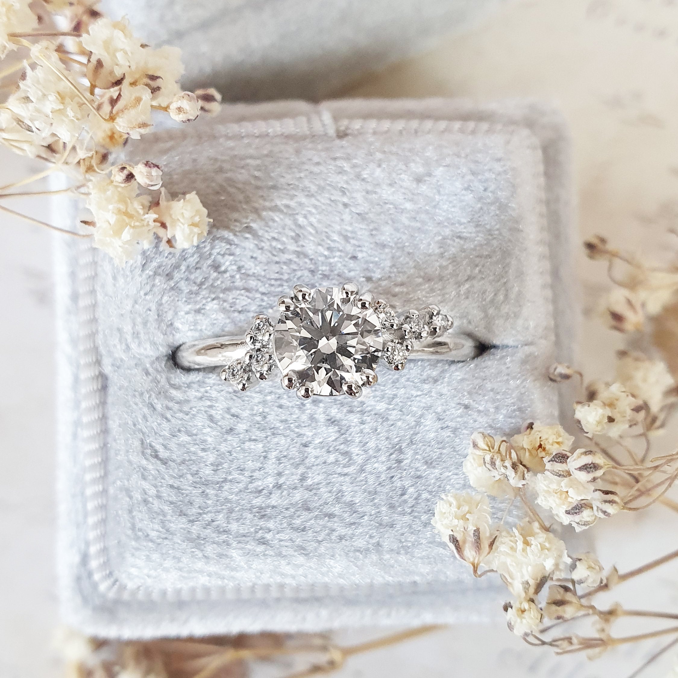 Round Cluster Lab Grown Diamond Engagement Ring