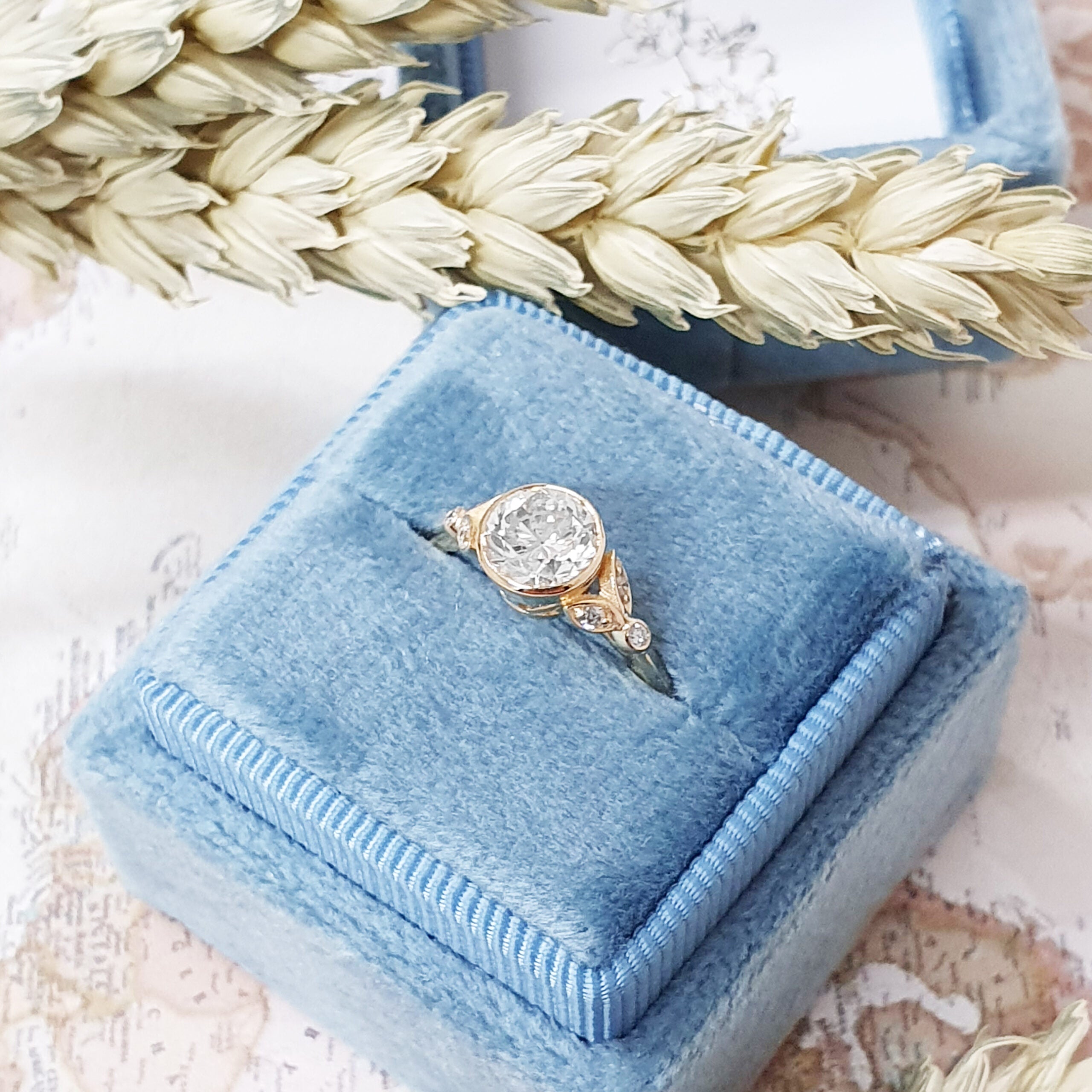Round Bezel Pave Lab Grown Diamond Engagement Ring