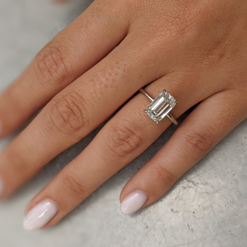 Emerald Solitaire Lab Grown Diamond Engagement Ring