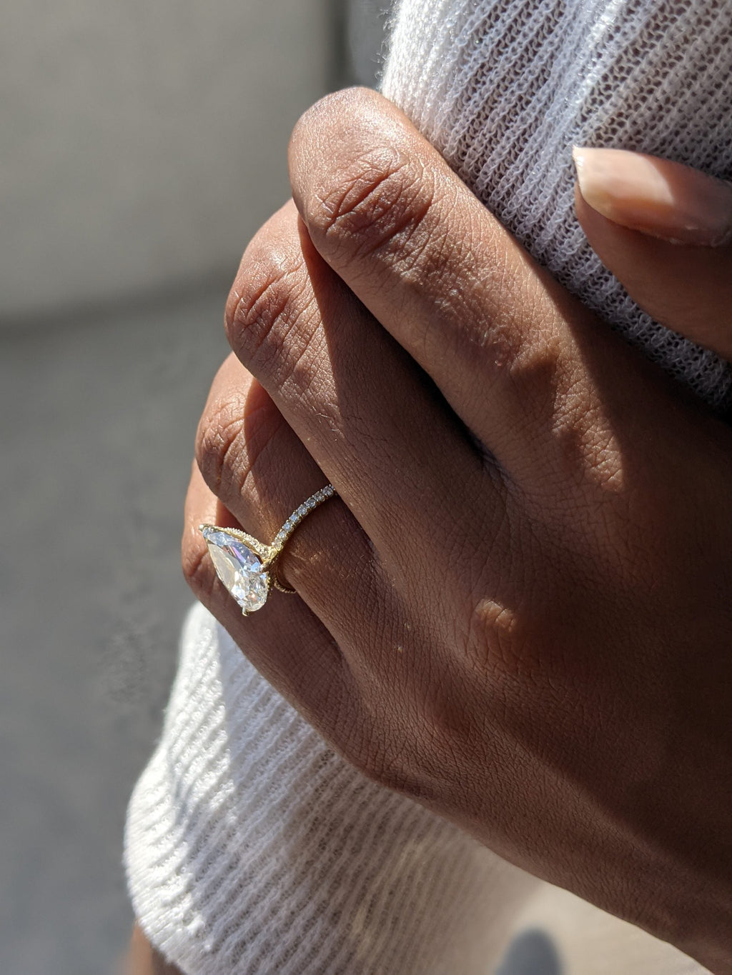 Pear Cut Pave Lab Grown Diamond Engagement Ring